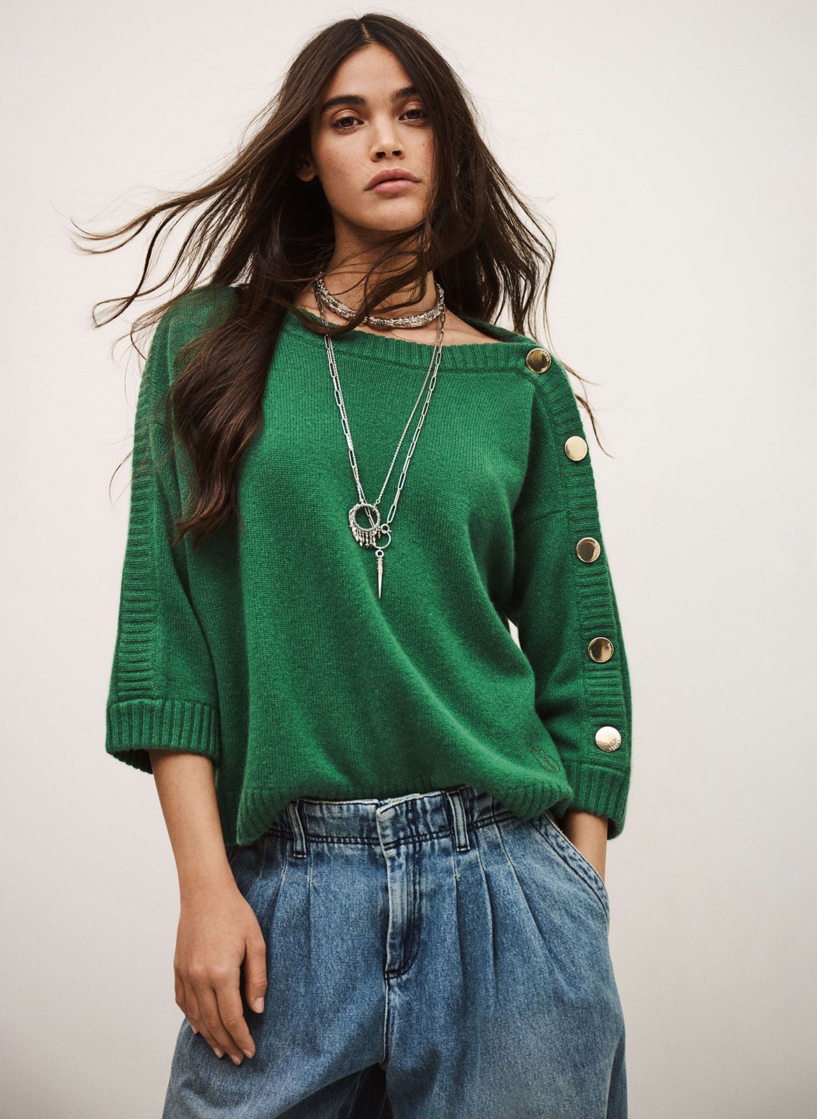 Pull droit col rond en cachemire classy BA&SH Vert