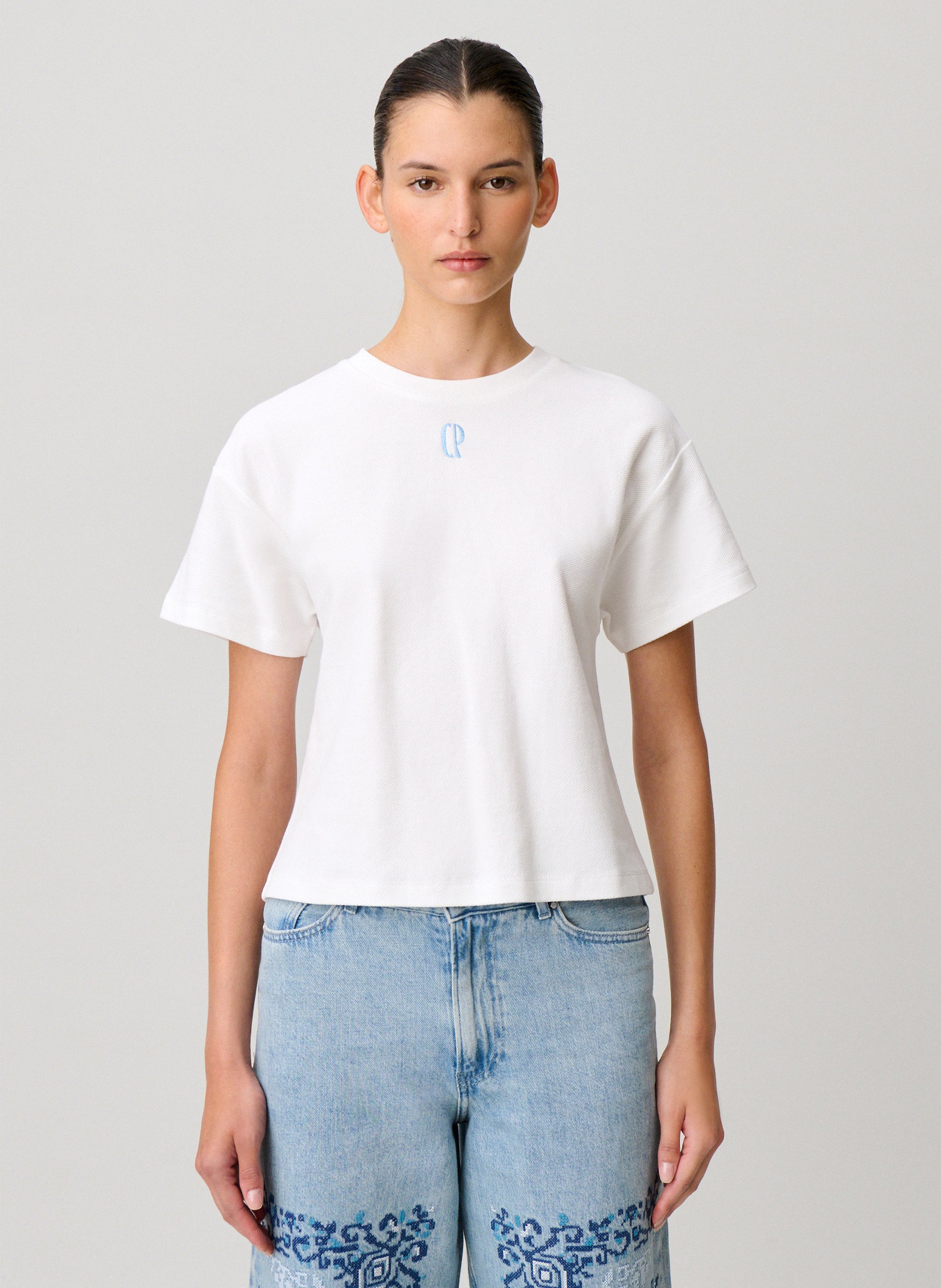 Tee-shirt col rond en coton CLAUDIE PIERLOT Beige
