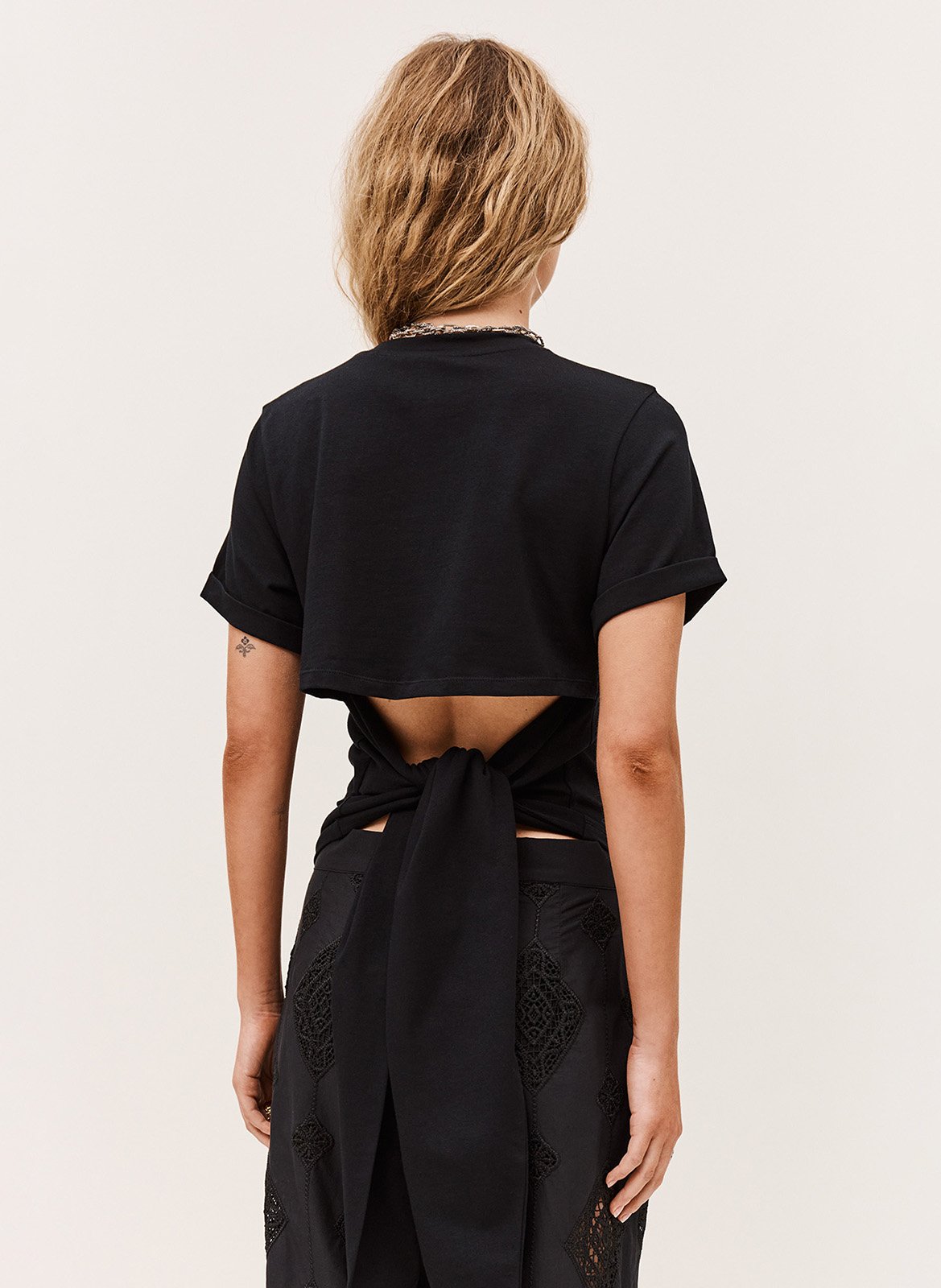 Tee-shirt col rond en coton blanca BA&SH Noir