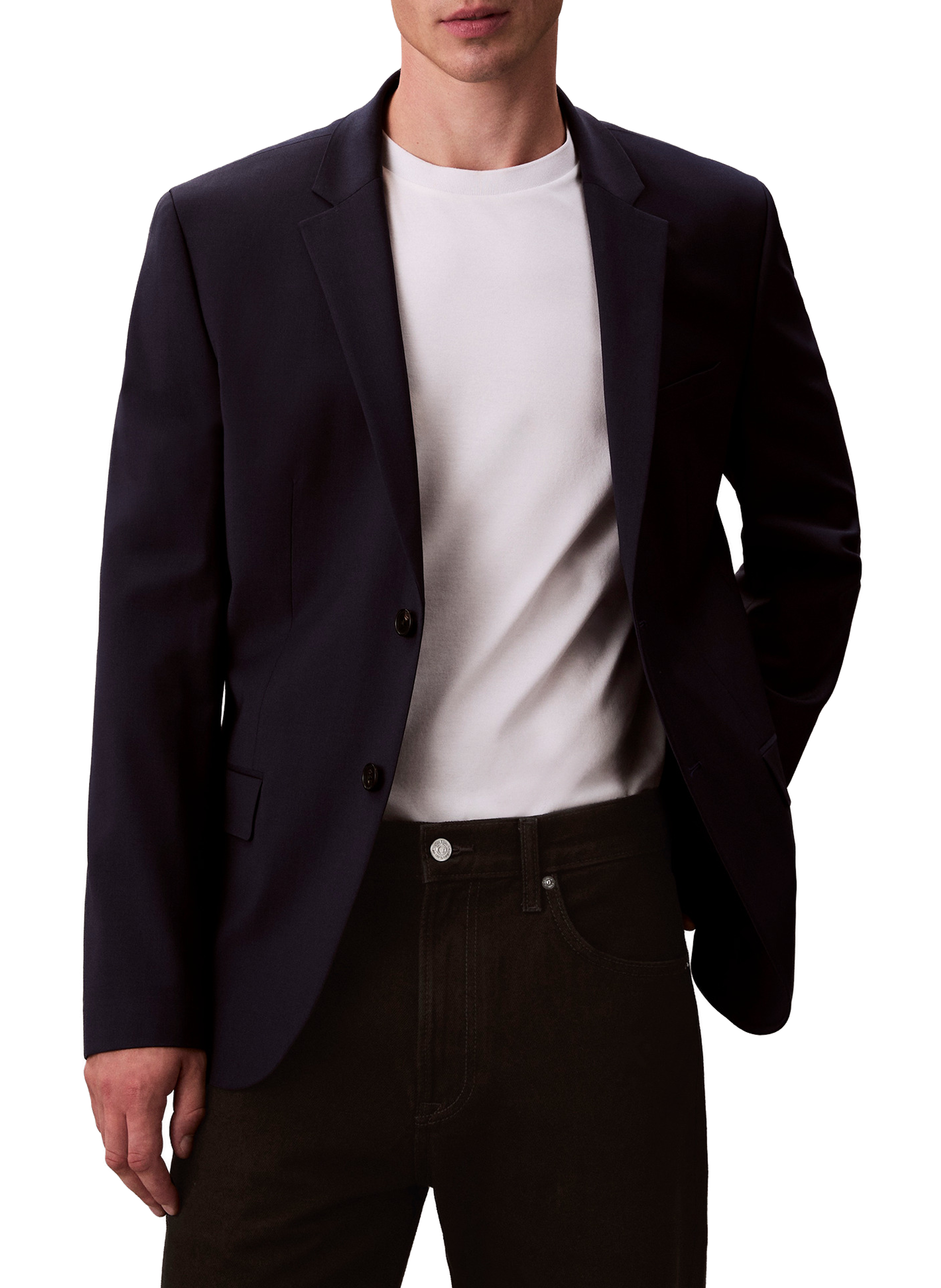 Veste tailleur droite unie en laine CALVIN KLEIN Bleu