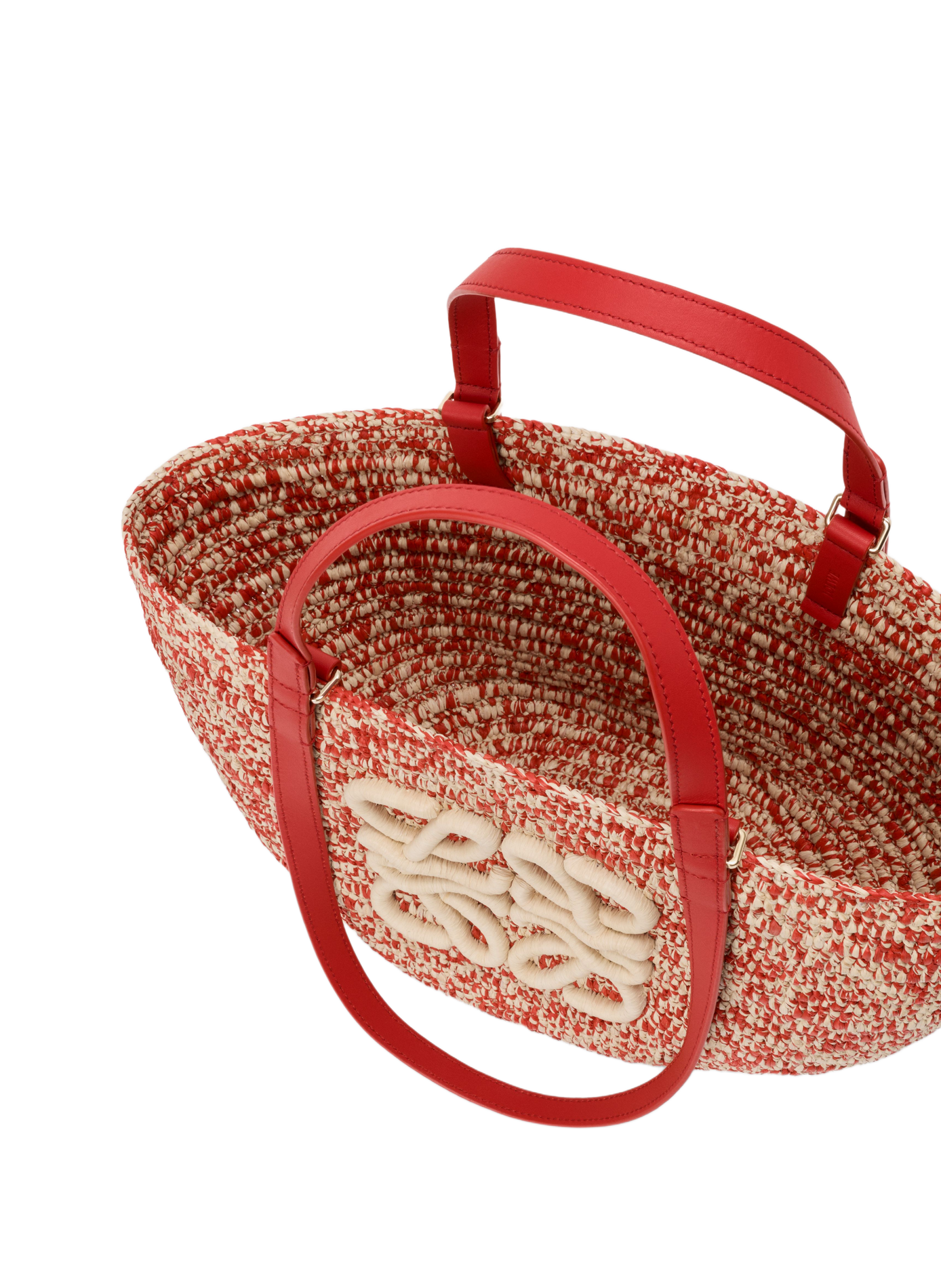 Panier Eclipse moyen en raphia et cuir de veau LOEWE Rouge