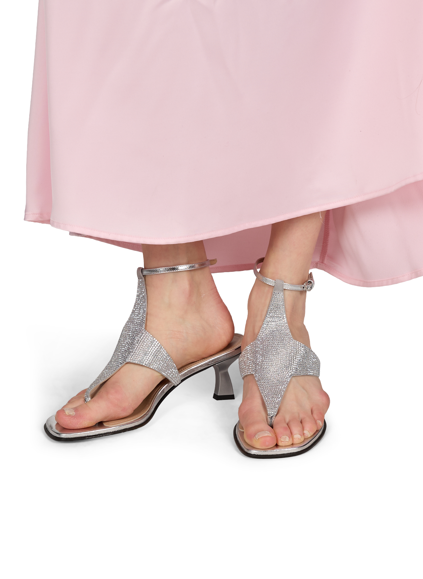 Dona Nova high-heeled sandals with rhinestones in leather NODALETO Silver