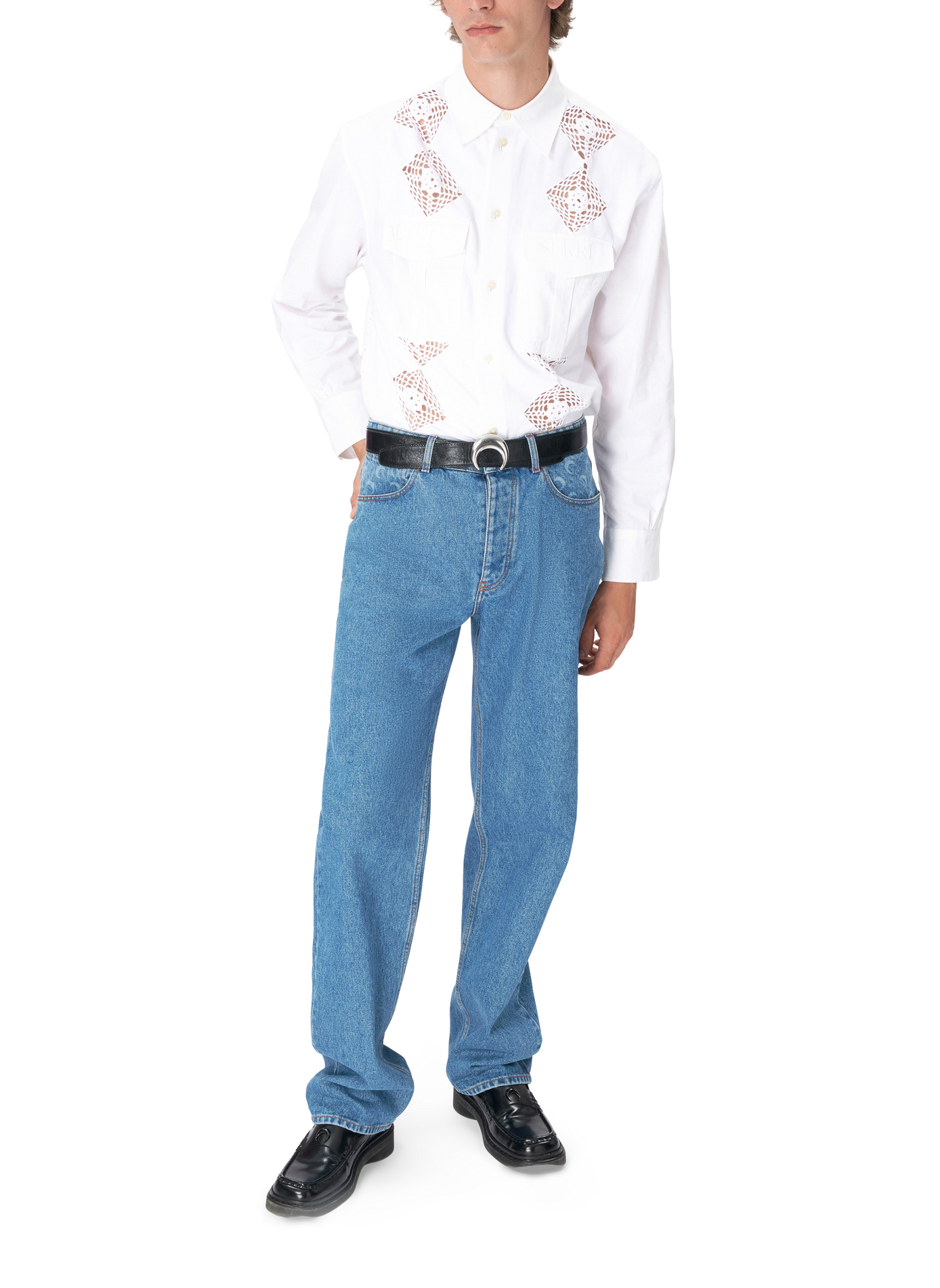 Chemise manches longues en linge de maison regenerated unisexe MARINE SERRE Blanc