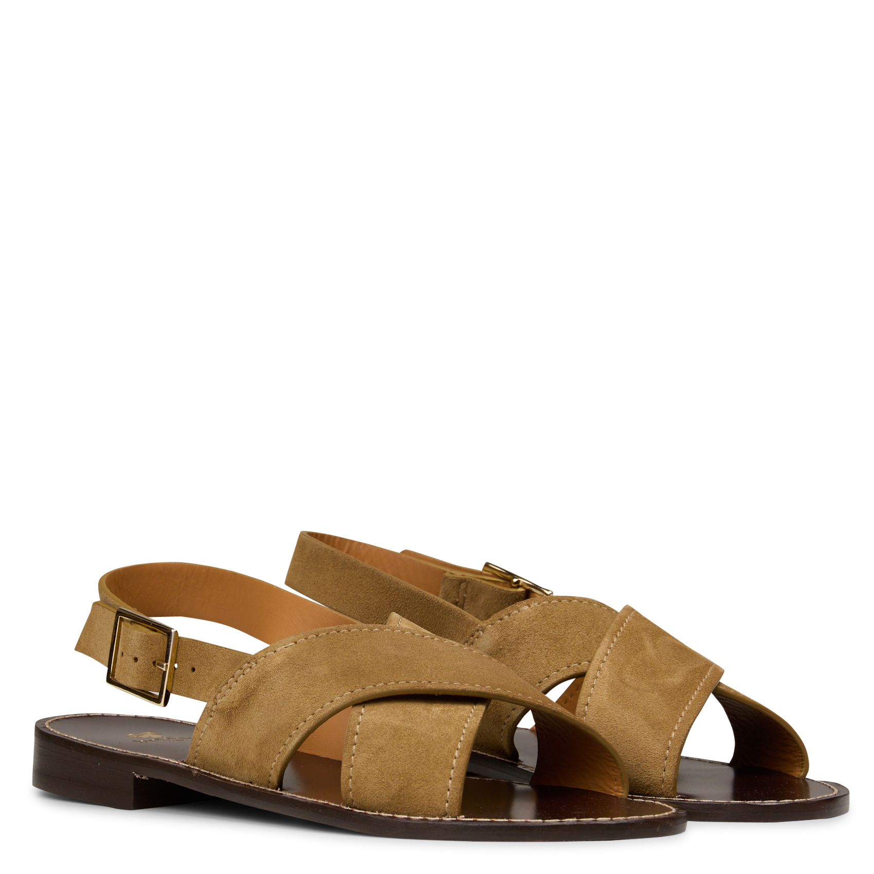 Sandales plates en cuir velours zita BOBBIES Kaki