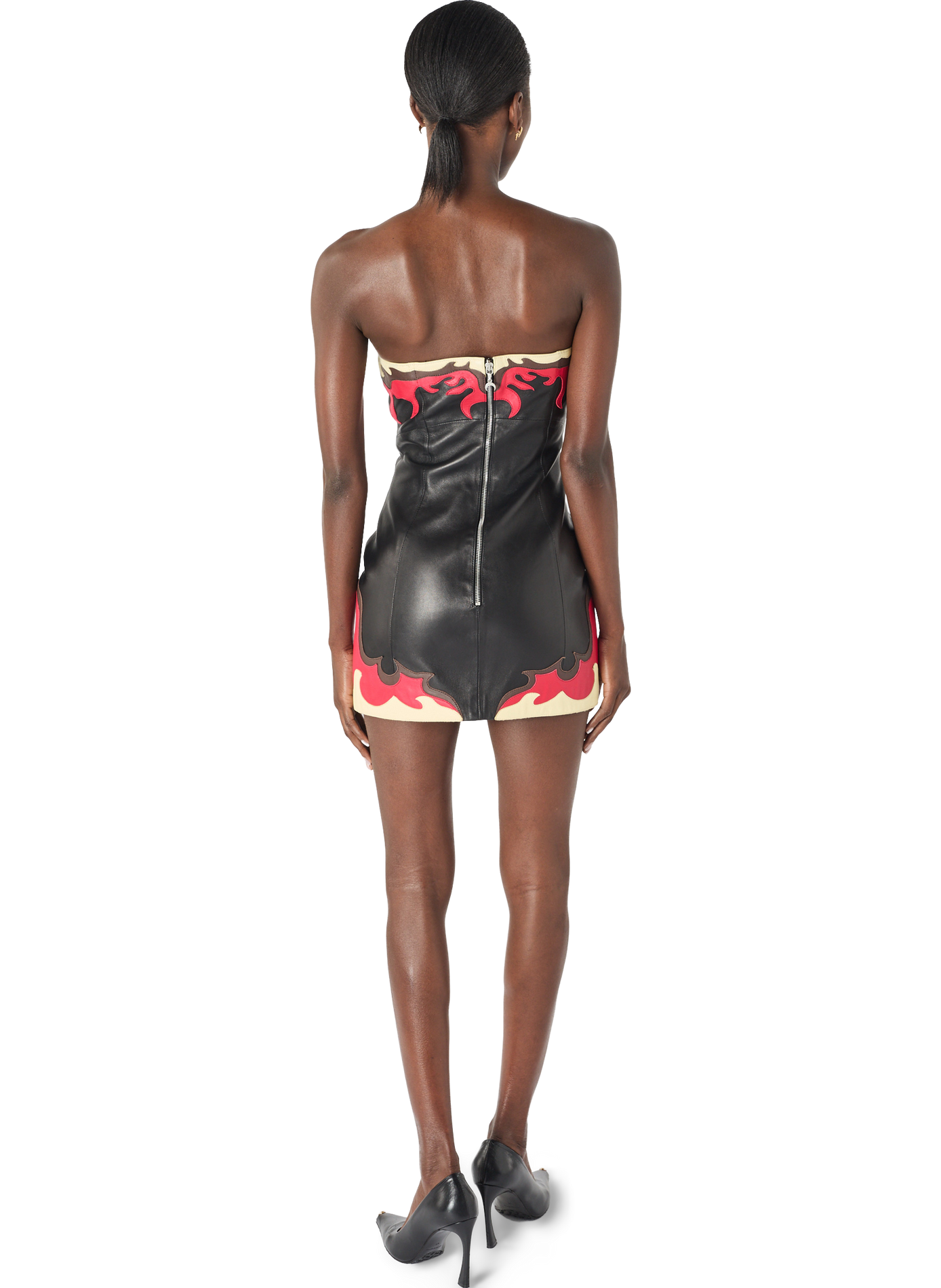 Mini-robe bustier en cuir avec patchs floraux MARINE SERRE Zwart