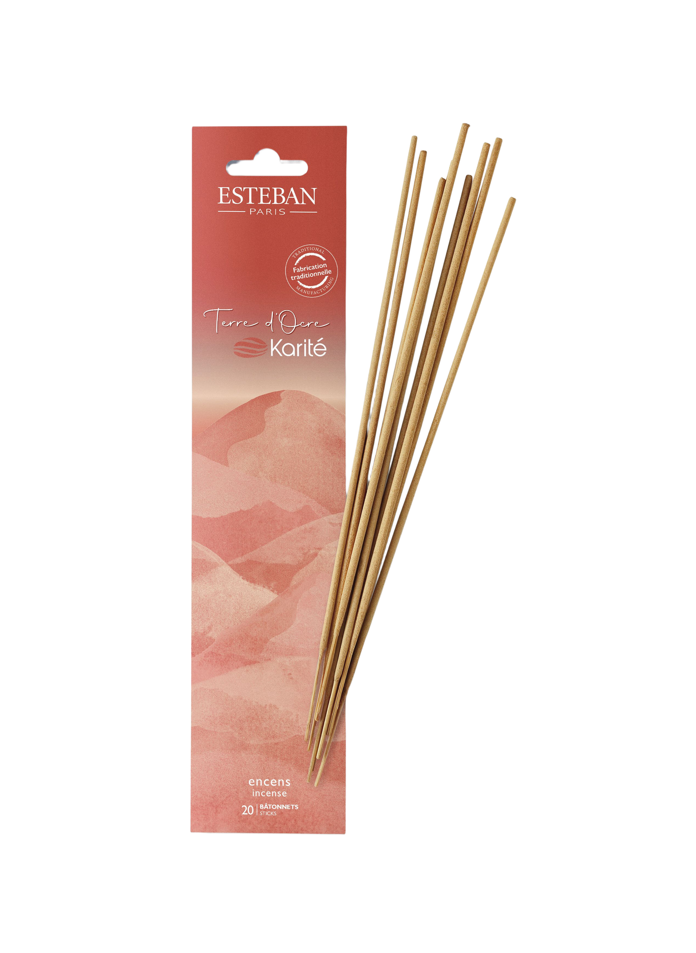 20 stokjes Indiase wierook Terre d'Ocre Karité ESTEBAN Roze