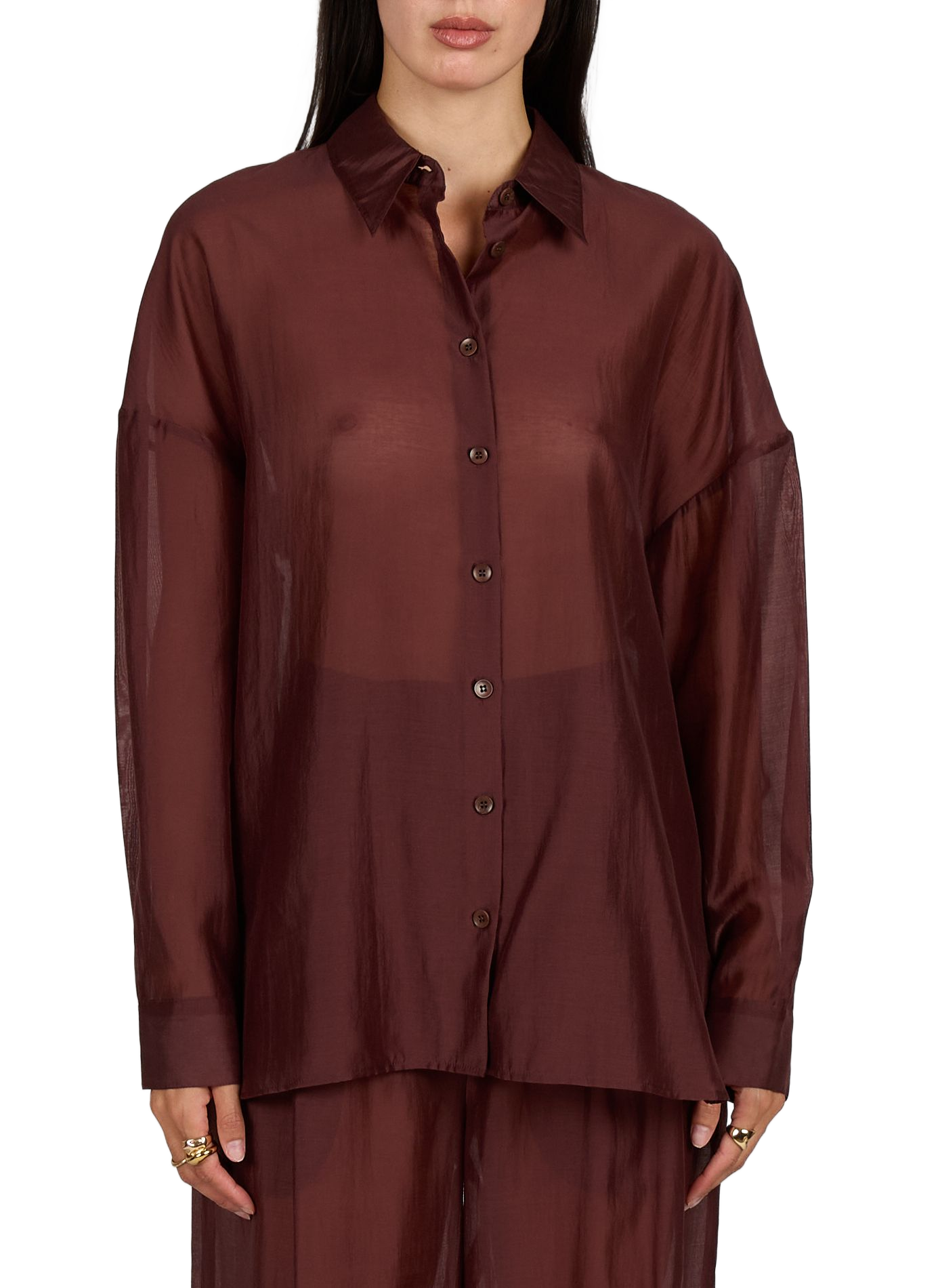 Chemise manches longues à col classique TIBI Marron