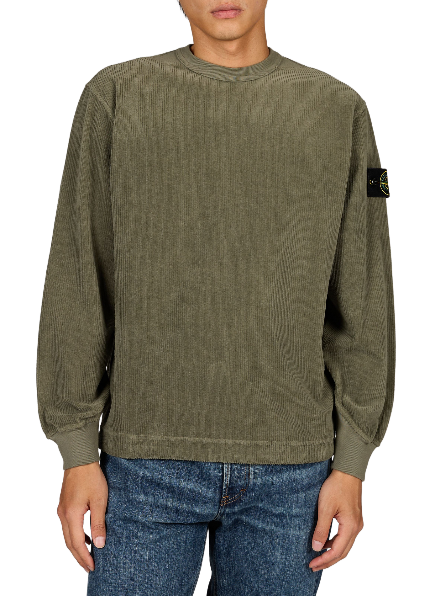 Round neck sweatshirt in velvet STONE ISLAND Khaki