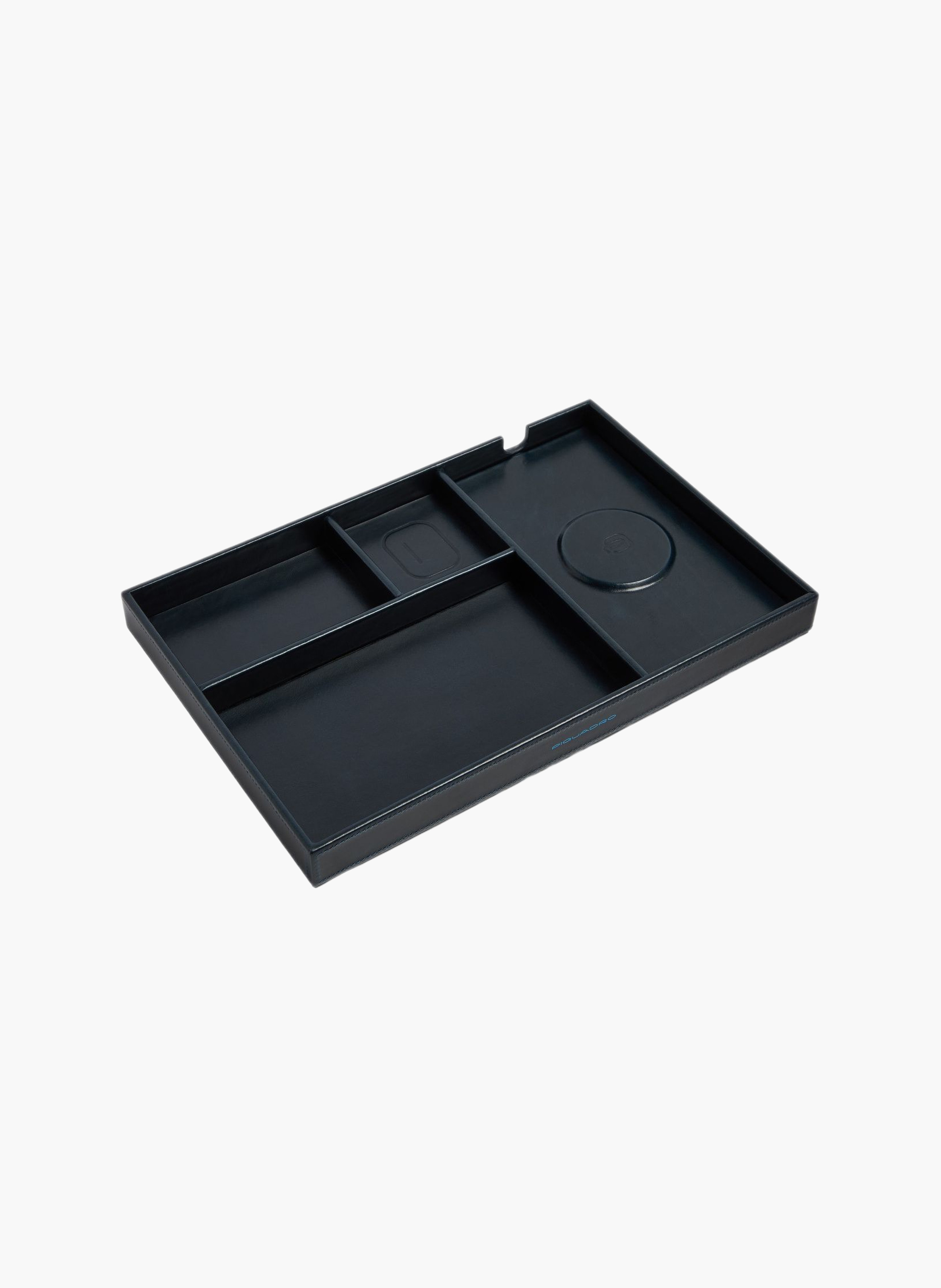 Leather valet tray with two wireless charging pads PIQUADRO Blue