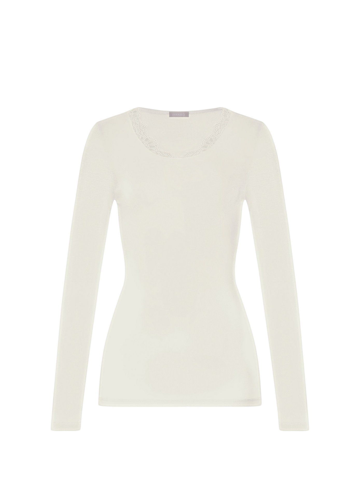 Fitted crew-neck T-shirt in wool and silk lace HANRO White