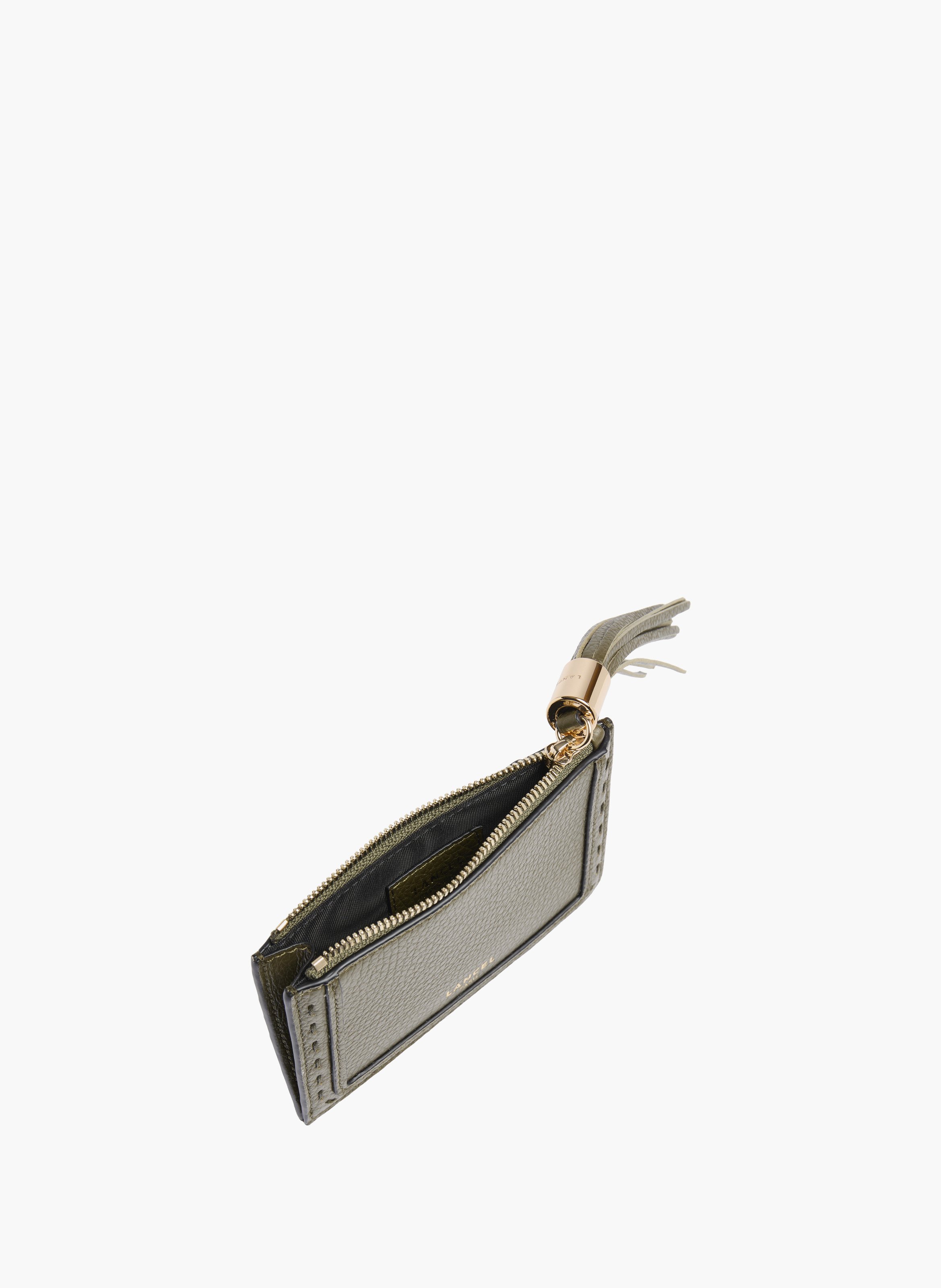 Porte-cartes lancel premier flirt l-zip avec soufflette, cuir de vachette grainé, vert kaki foncé LANCEL Violet