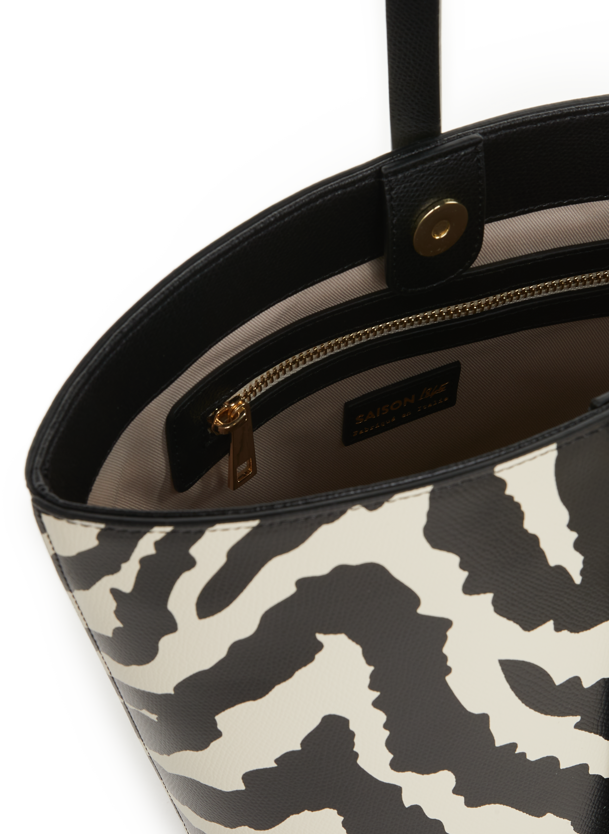 Zebra-print leather tote bag SAISON 1865 Black