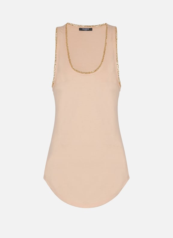 Débardeur fluide en jersey avec chaînes Beige by BALMAIN BALMAIN Débardeur fluide en jersey avec chaînes Beige