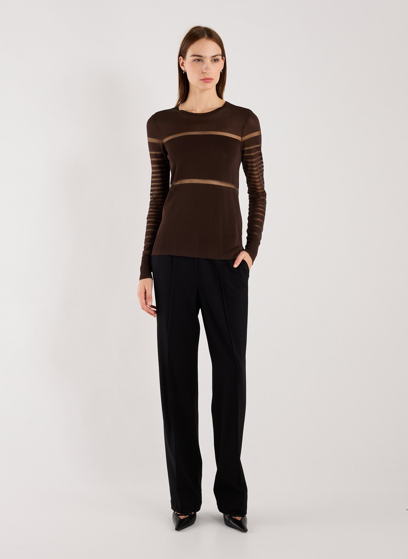 Top with sheer stripes HELMUT LANG Brown