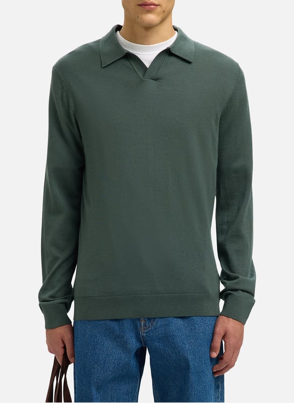 Pull polo en laine mérinos Vert by SELECTED SELECTED Pull polo en laine mérinos Vert