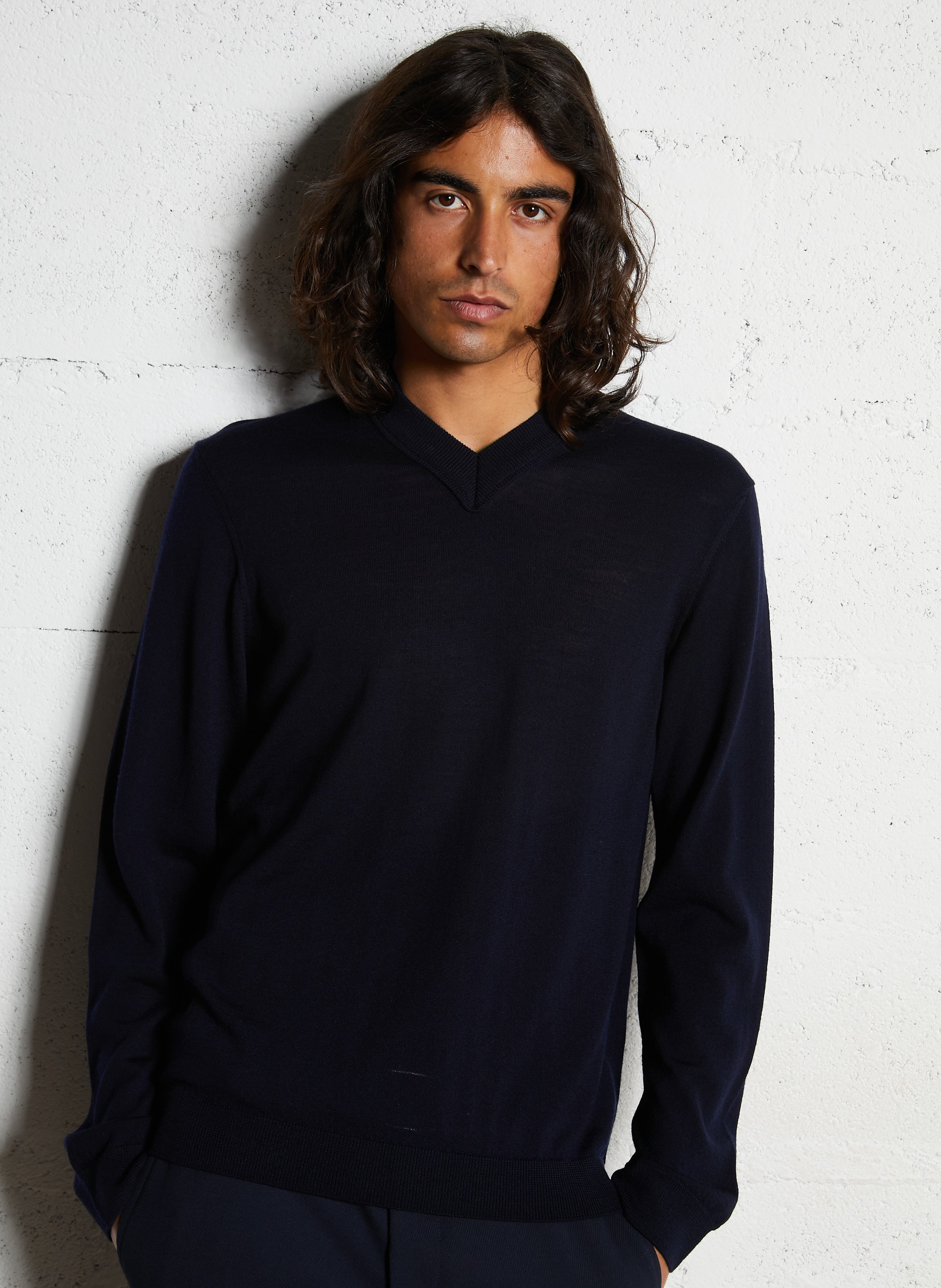 Pull col v en laine IKKS Bleu