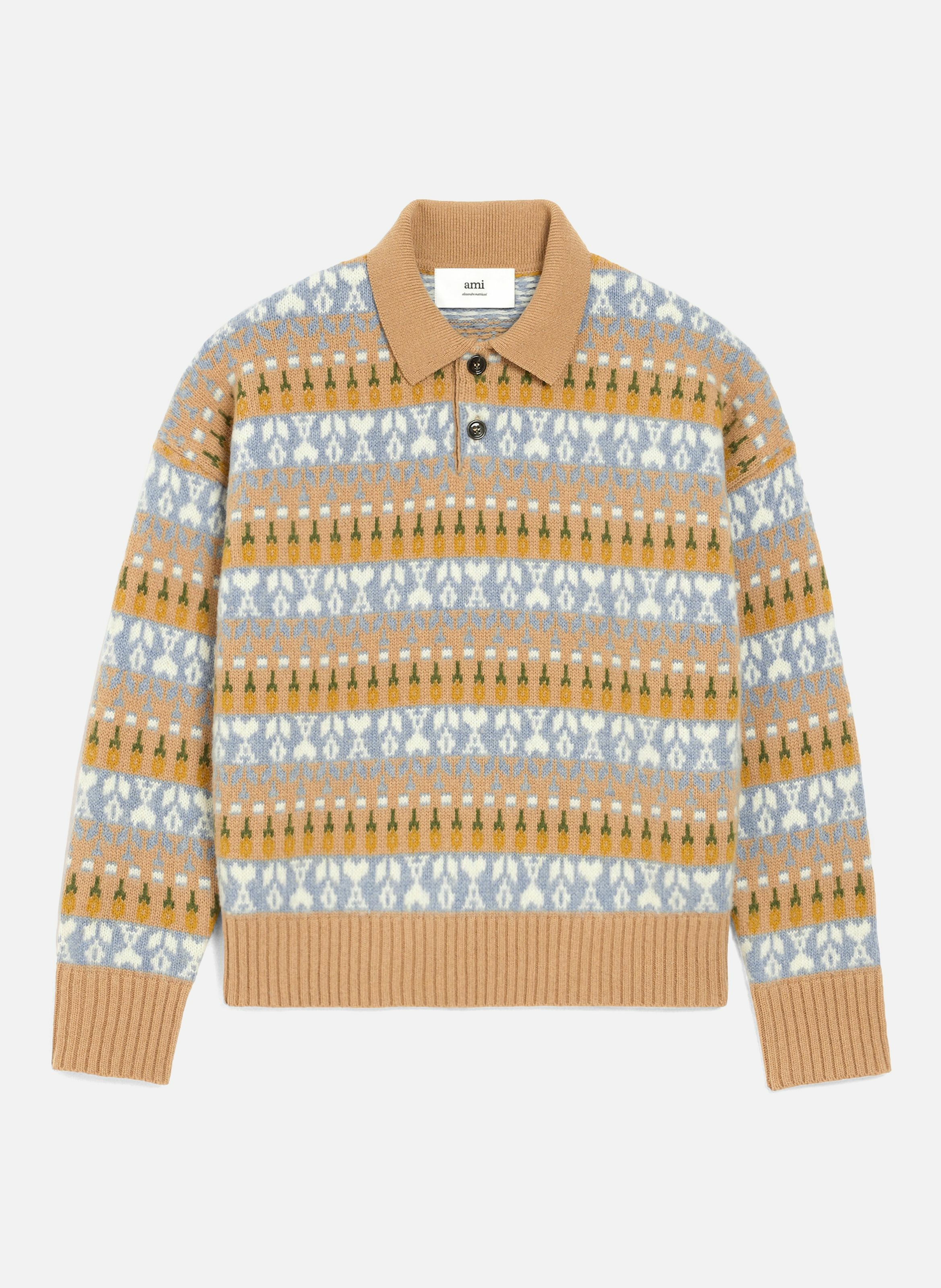 AMI PARIS Polo jacquard en laine unisexe Marron