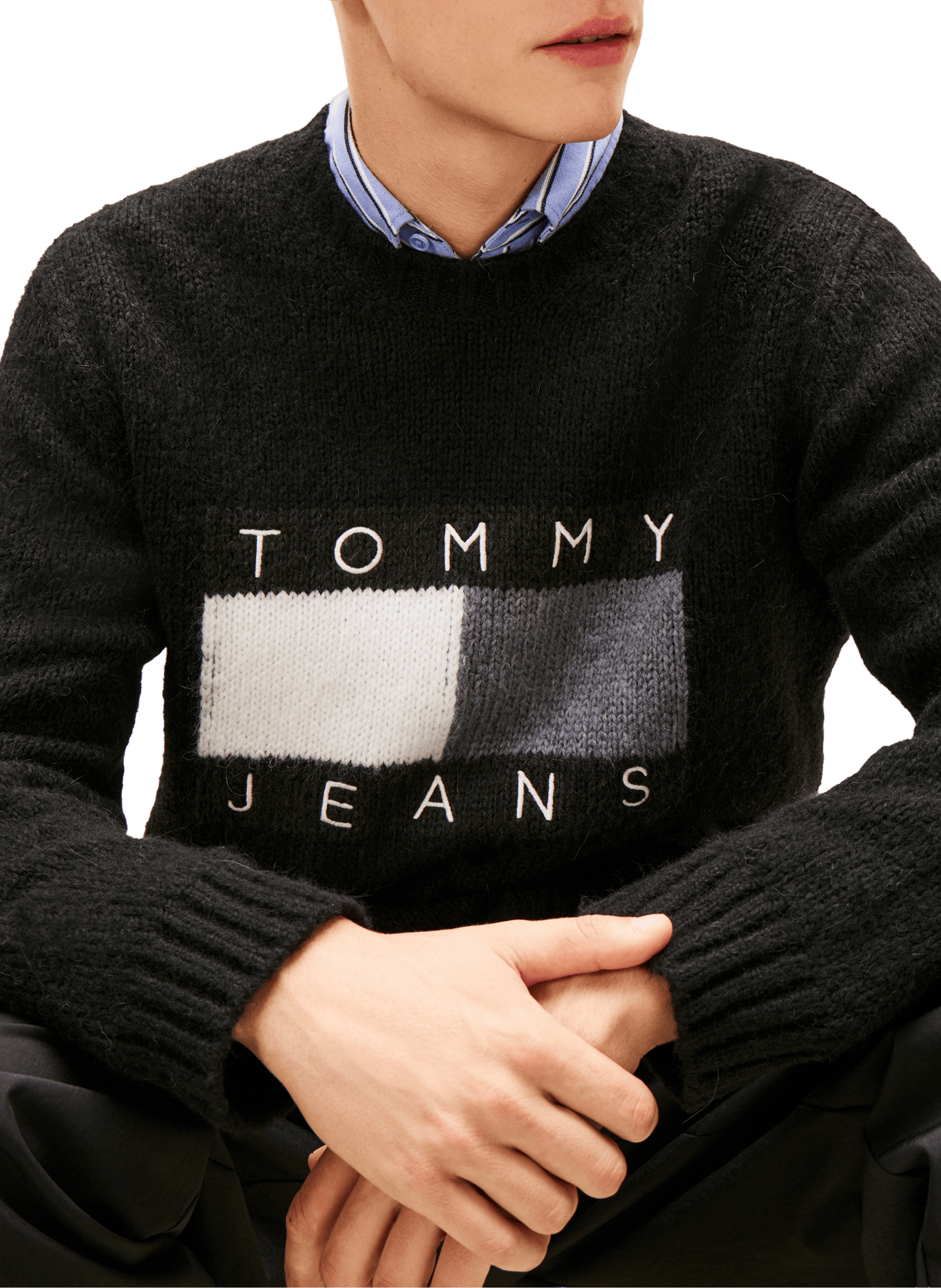 Round neck knitted sweater with logo TOMMY HILFIGER Black