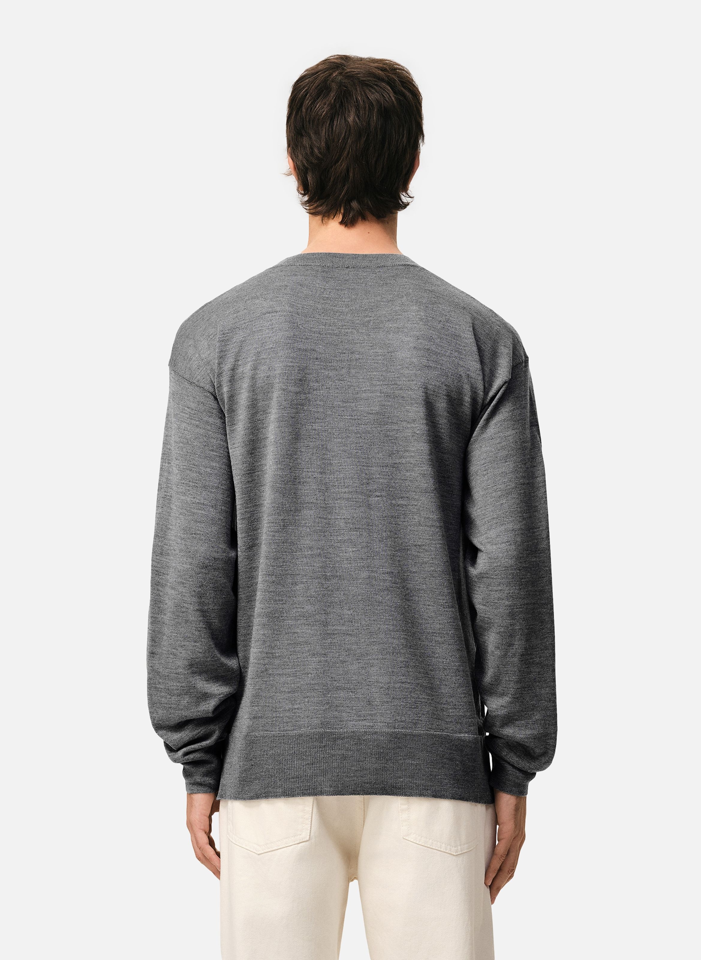 Pull col rond ami de coeur unisexe en laine fine AMI PARIS Gris