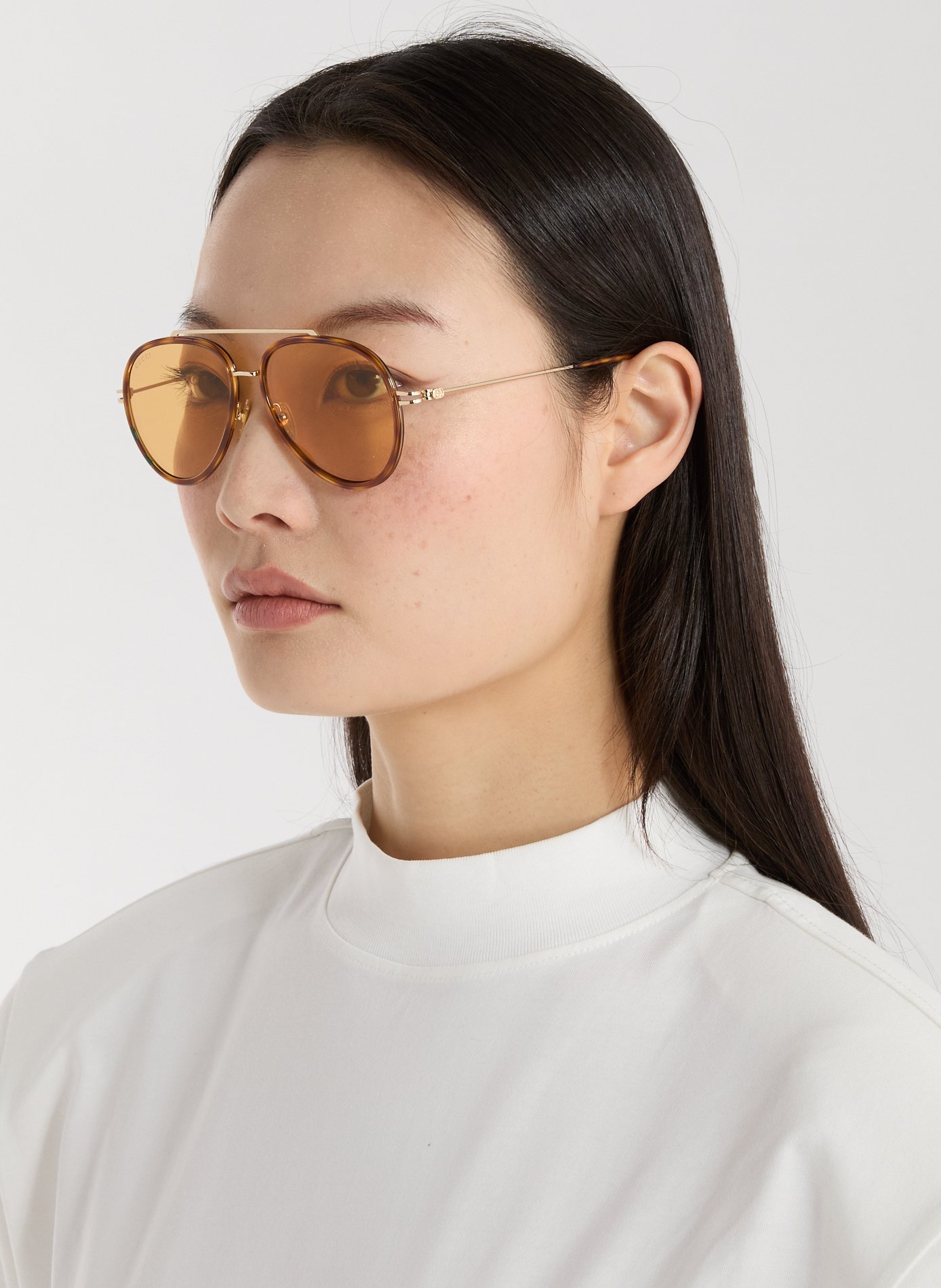 Aviator sunglasses with slim temples GUCCI Brown