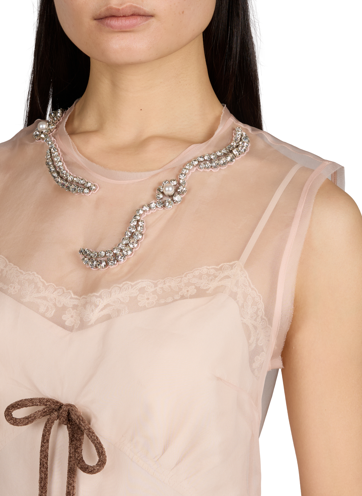 Long transparent dress with bow details and silk collar SIMONE ROCHA Pink