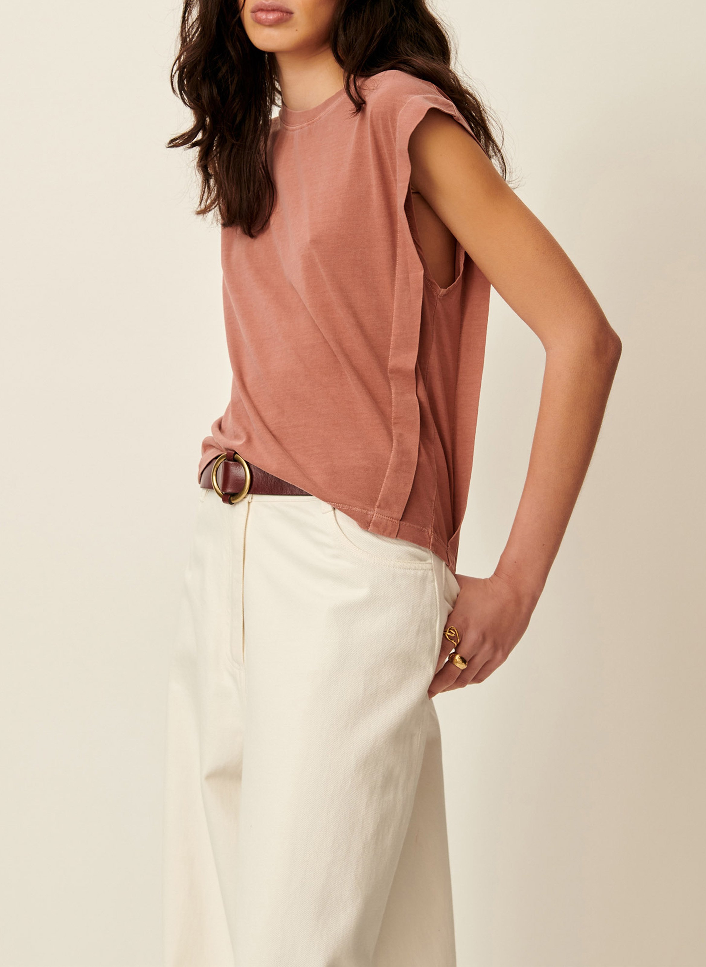 Tee-shirt col rond en coton orlando SESSUN Marron