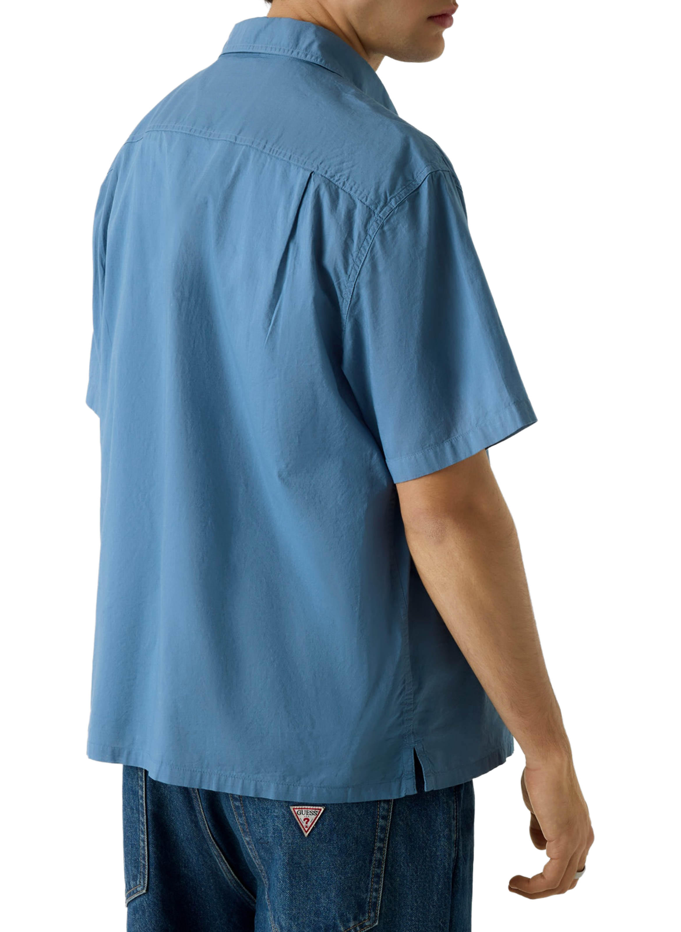Short-sleeved straight cotton shirt GUESS Blue