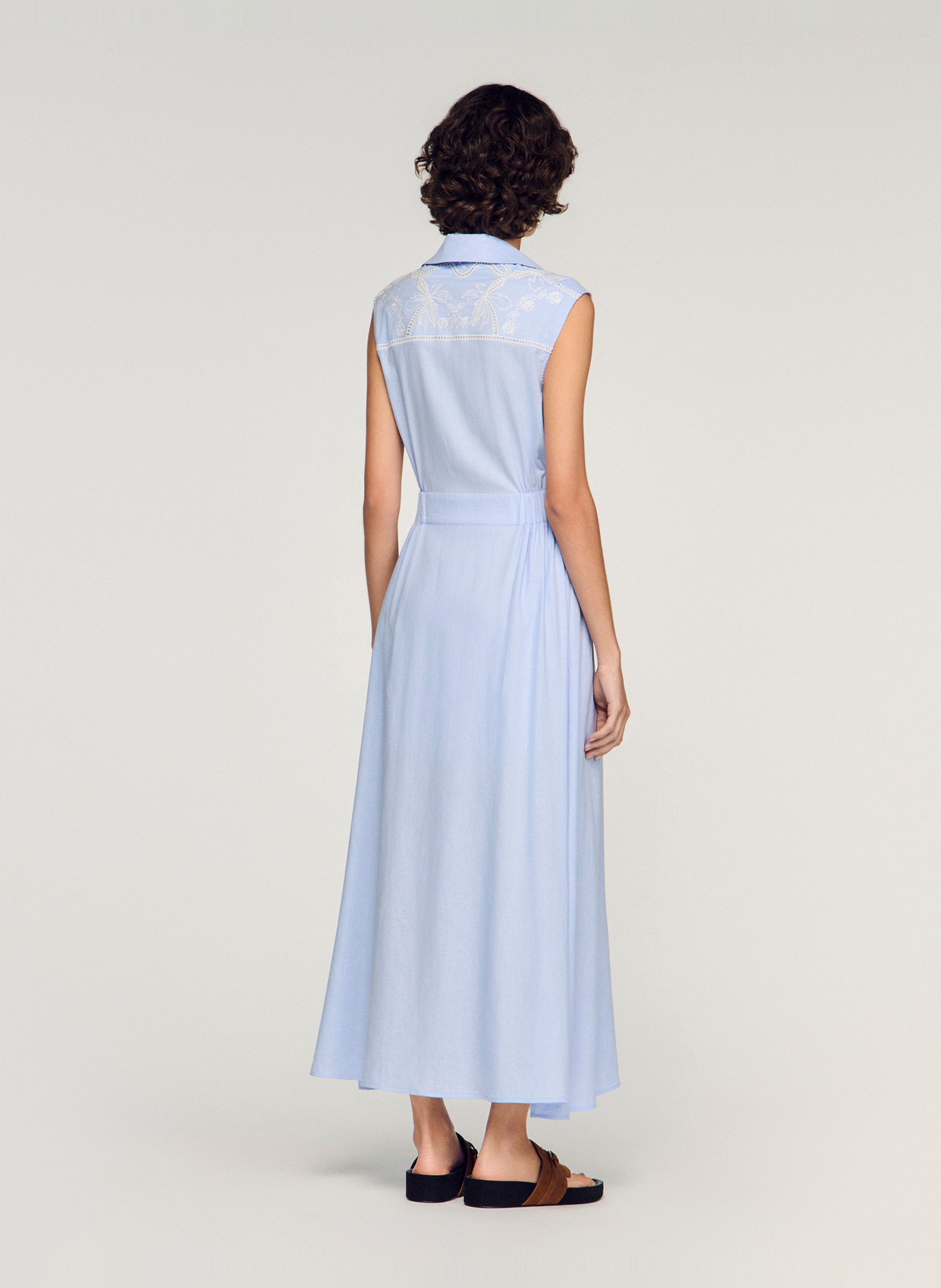 Robe longue col classique en lin mélangé SANDRO Bleu