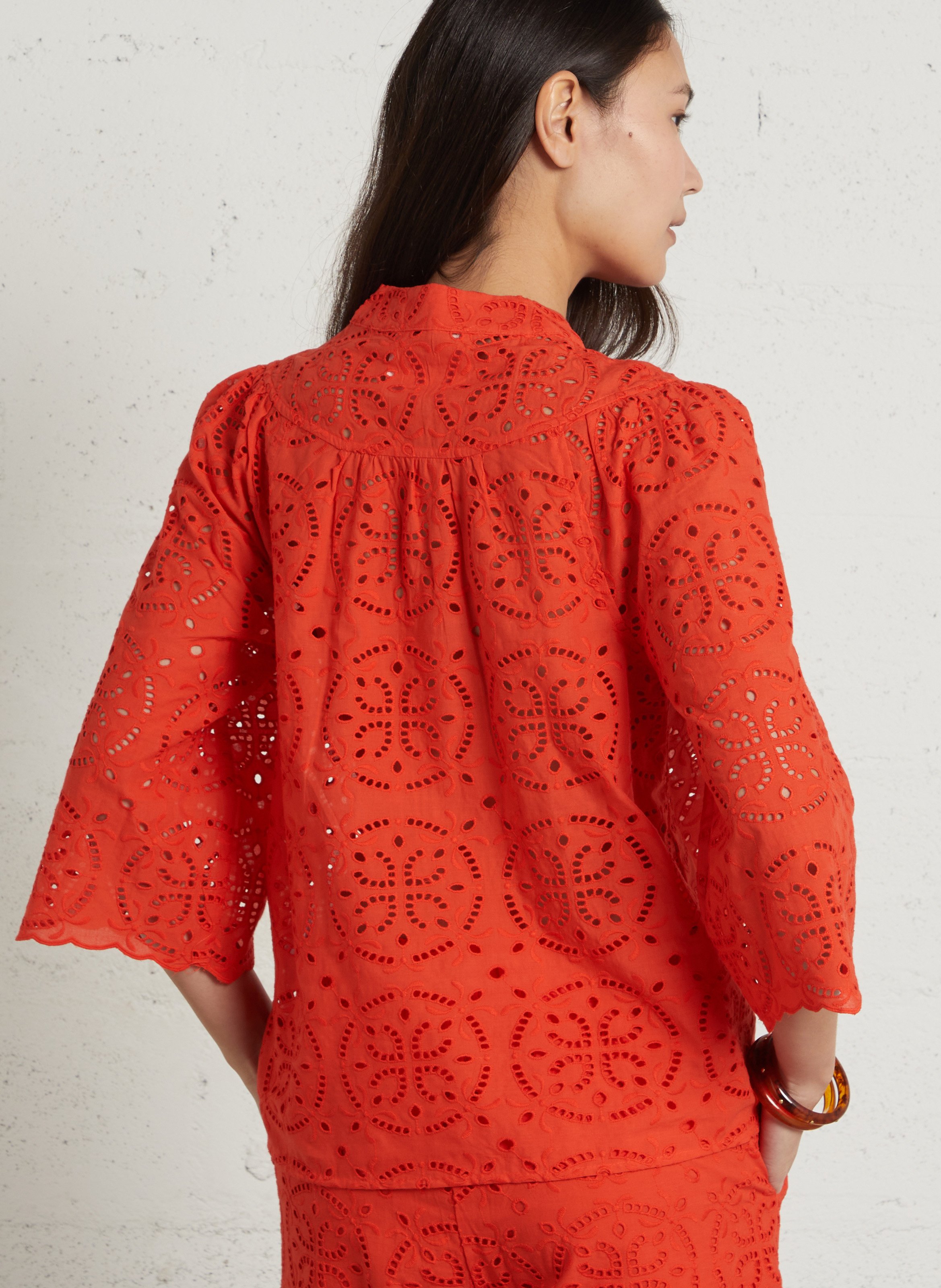 Top manches 3/4 brodé delylia Rouge