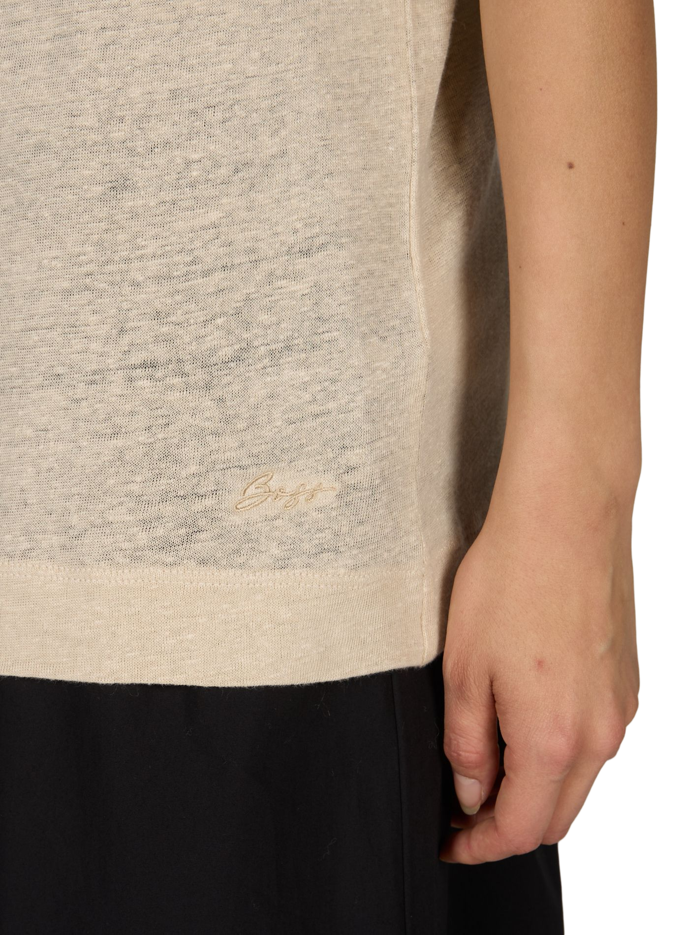 T-shirt Emma à col rond en lin BOSS Beige