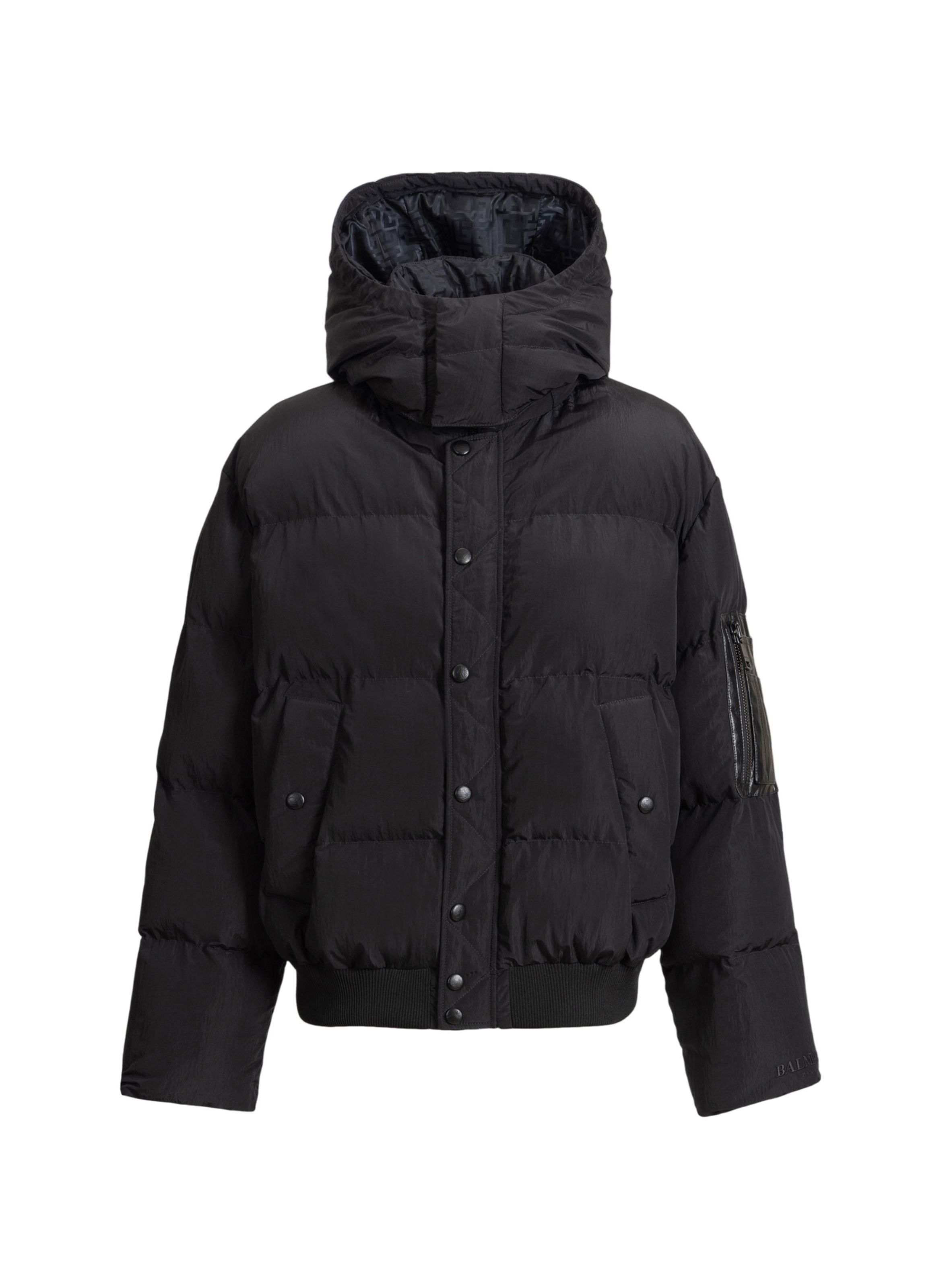 Doudoune en nylon et cuir BALMAIN Noir