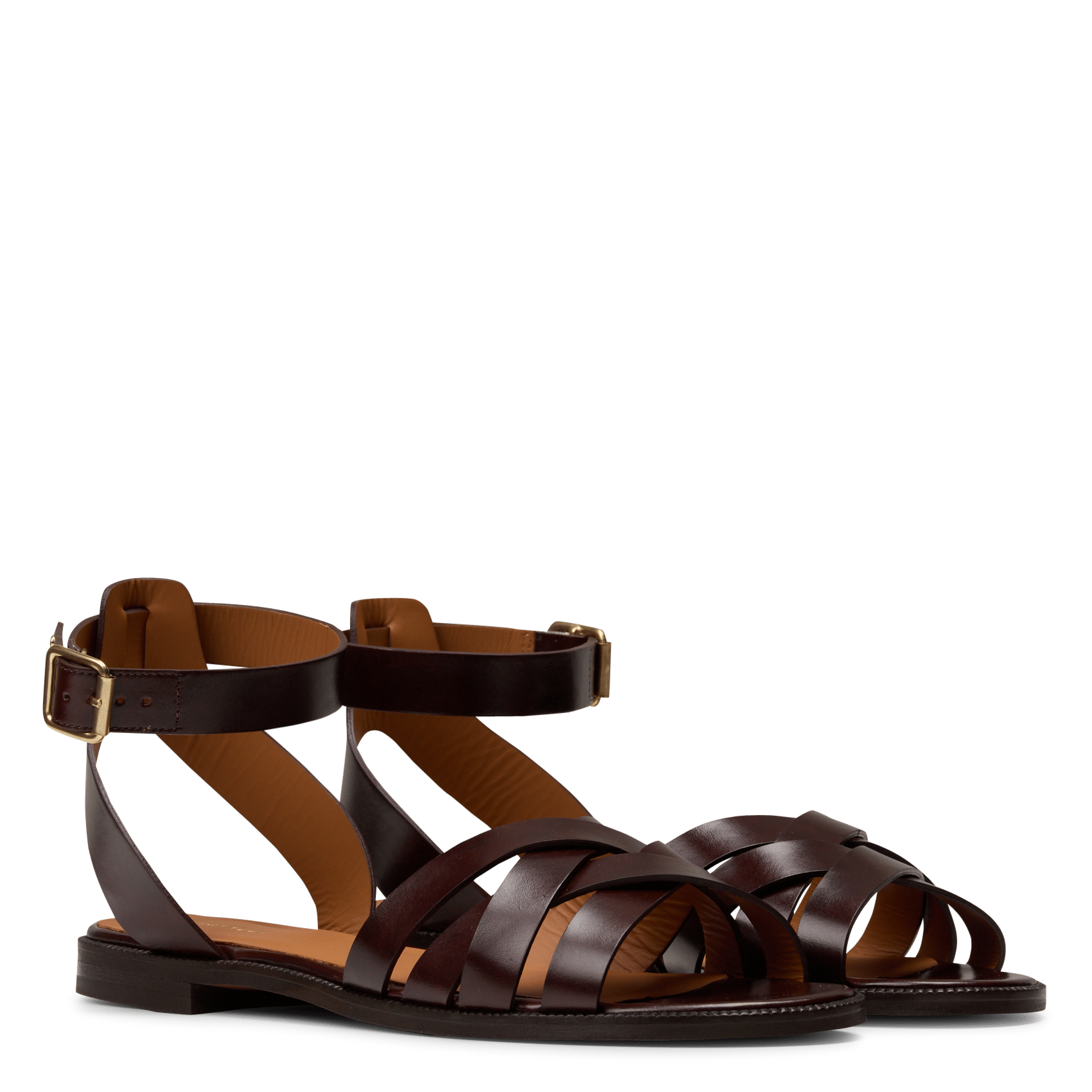 Sandales plates en cuir n°203 RIVECOUR Marron