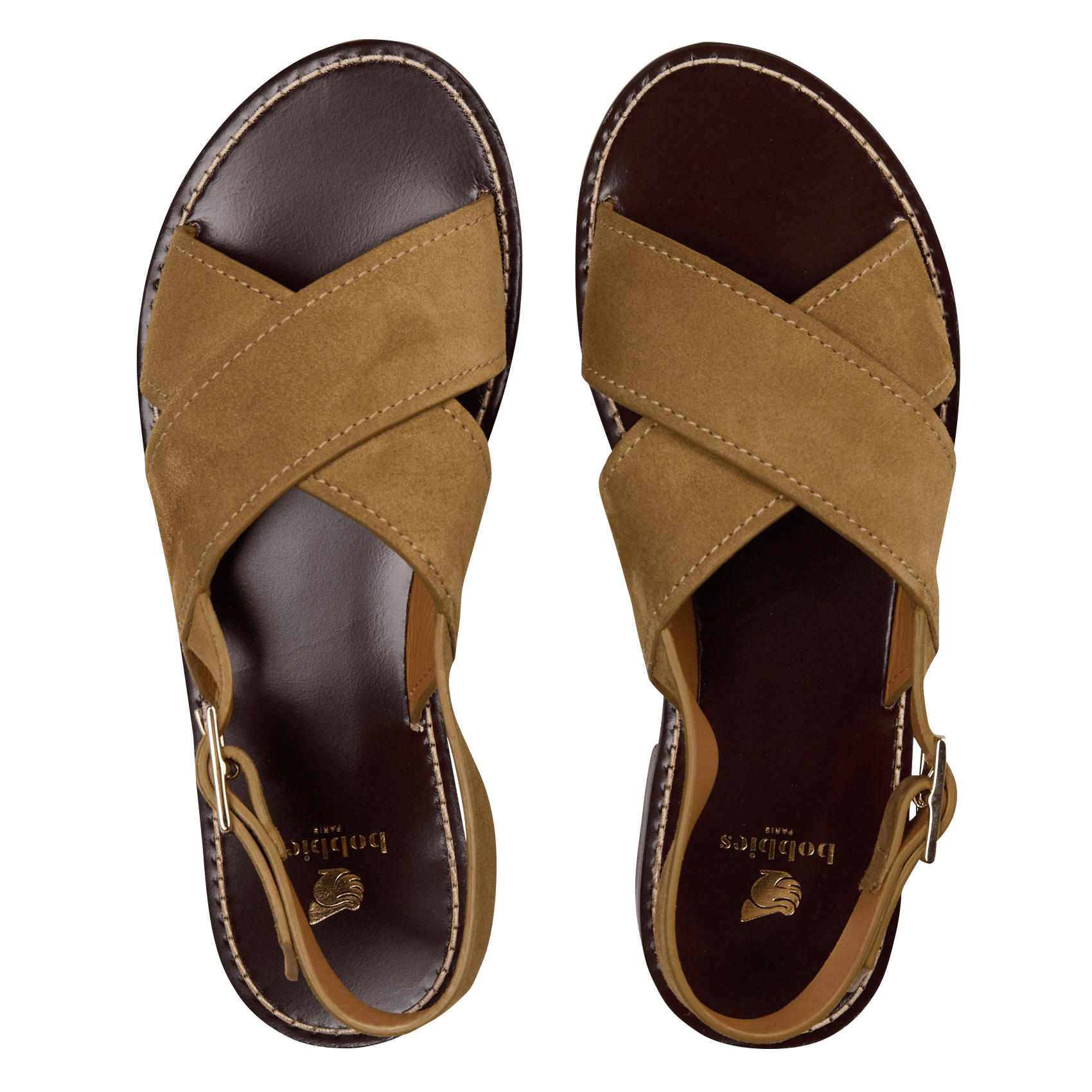 Sandales plates en cuir velours zita BOBBIES Kaki