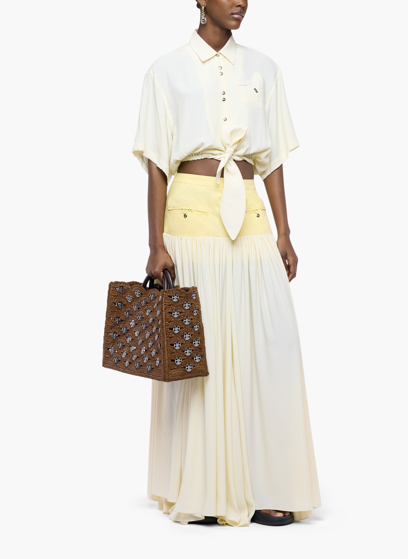 Crop top chemise en crepe de chine avec détail de noeud RABANNE Blanc