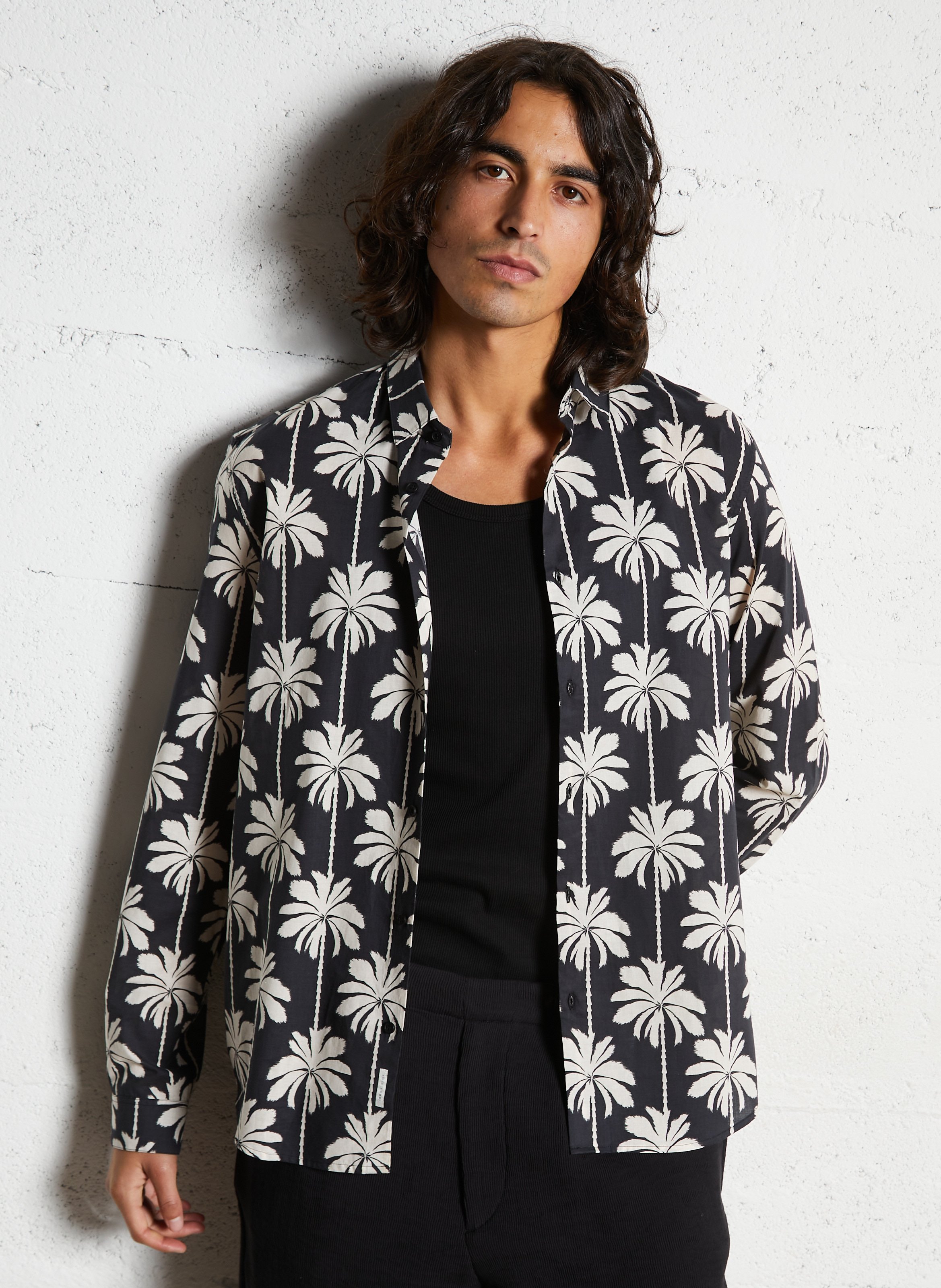 Chemise slim-fit col parisien imprimée en coton IKKS Noir