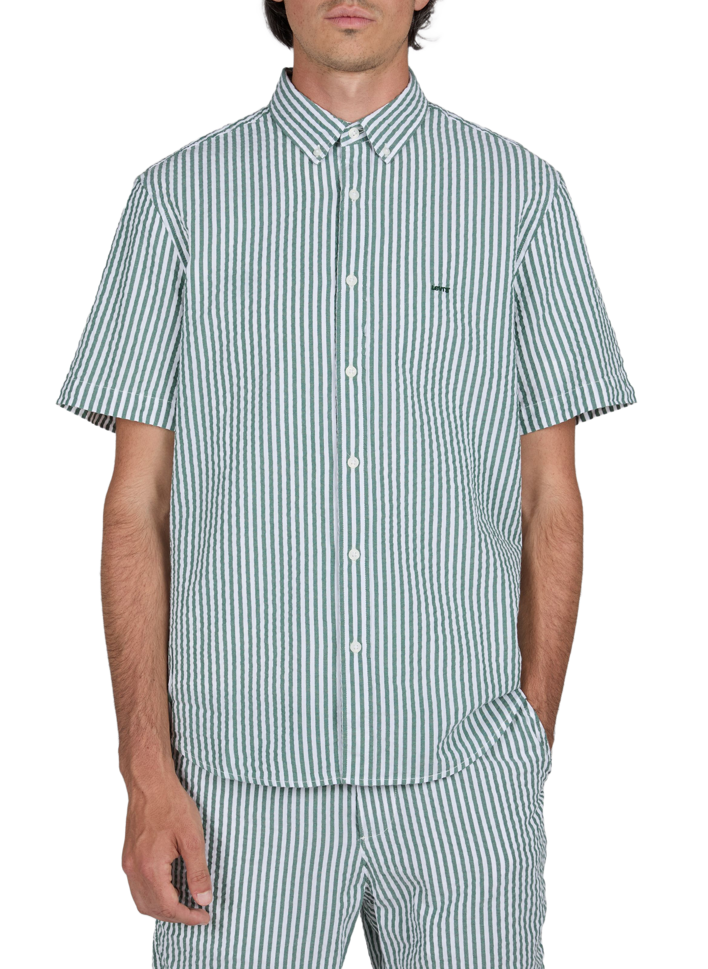 Camisa texturizada a rayas de algodón LEVI'S Verde