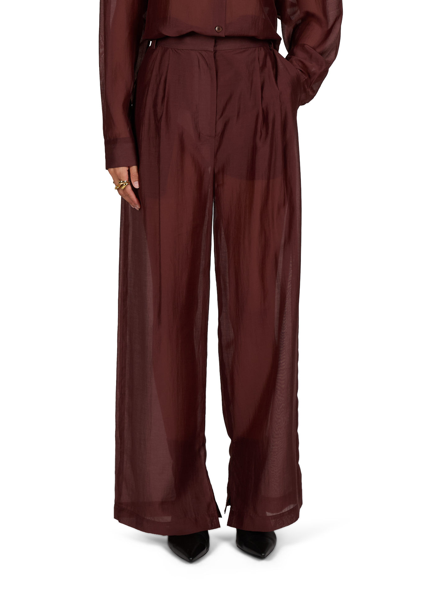 Pantalon large taille haute TIBI Marron