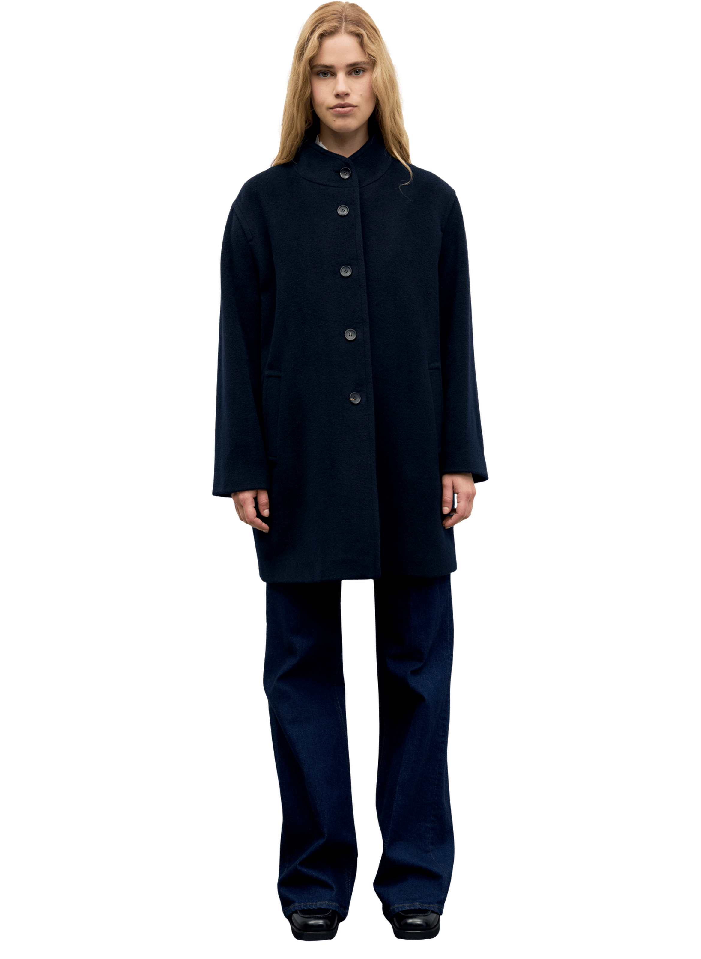 Manteau droit en laine et angora - agna GERARD DAREL Bleu