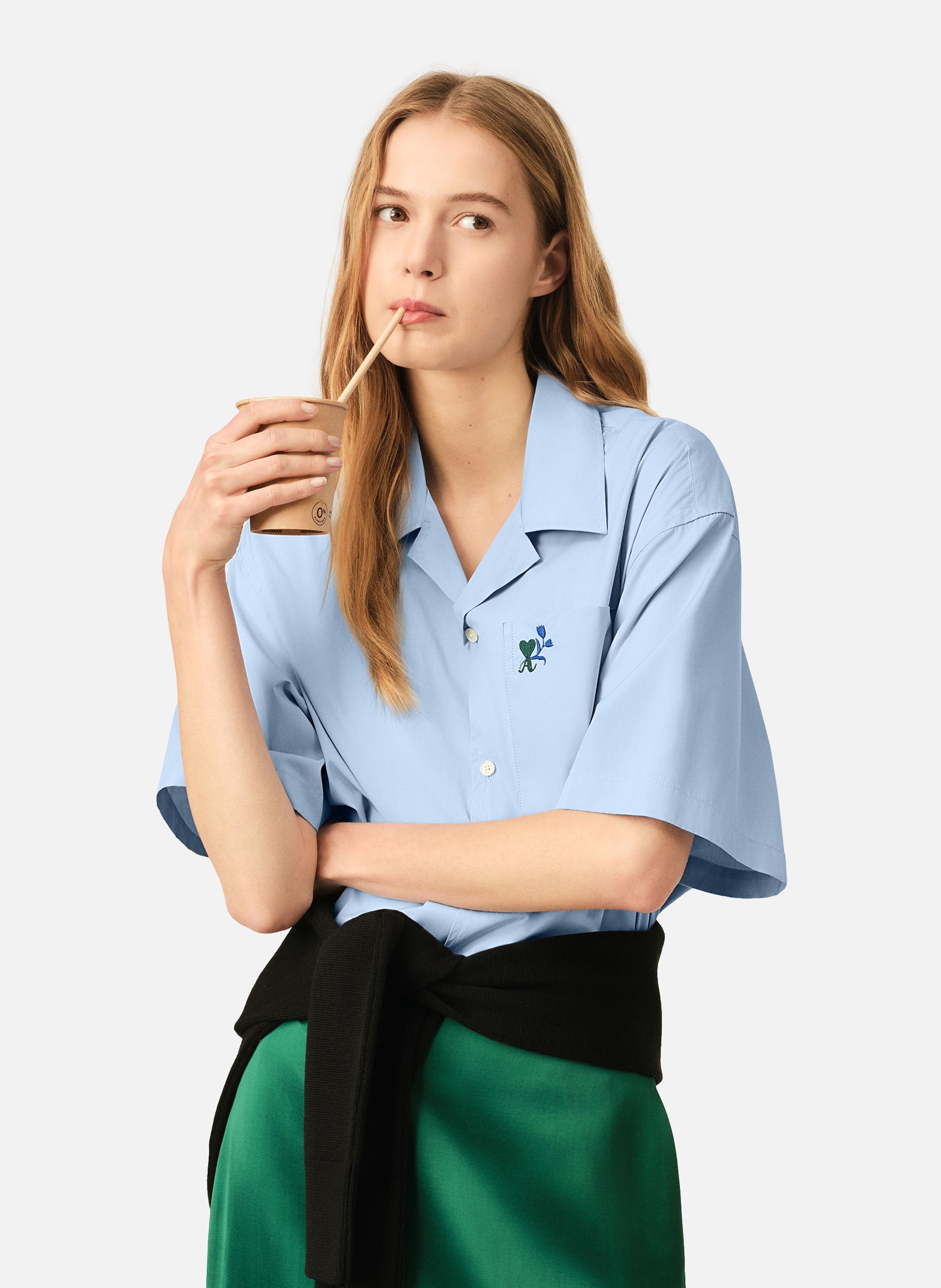 Chemise boxy manches courtes ami de coeur tulipe unisexe en coton AMI PARIS Bleu