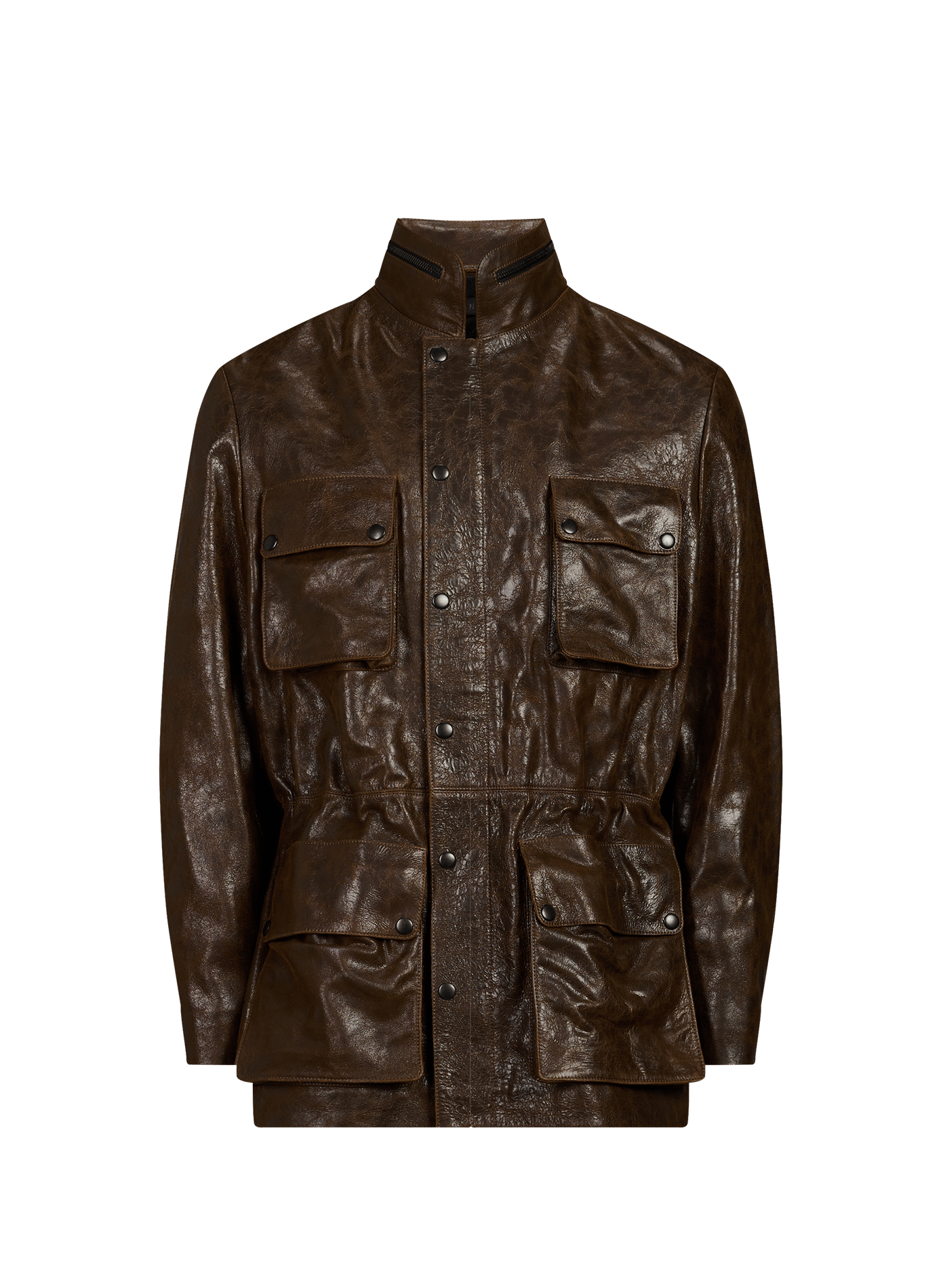 Veste col montant en cuir  ALAINPAUL Marron