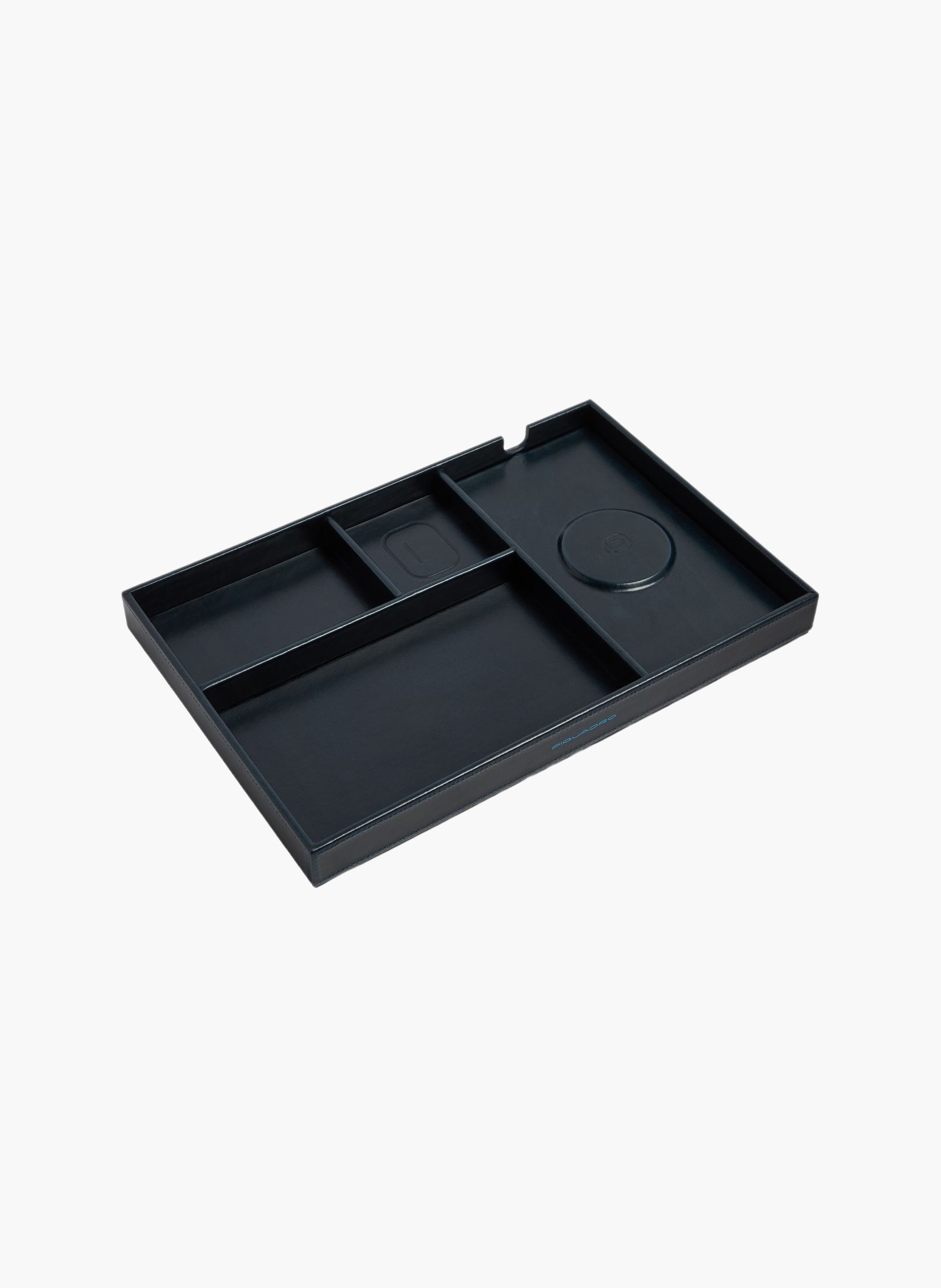 Leather valet tray with two wireless charging pads PIQUADRO Blue