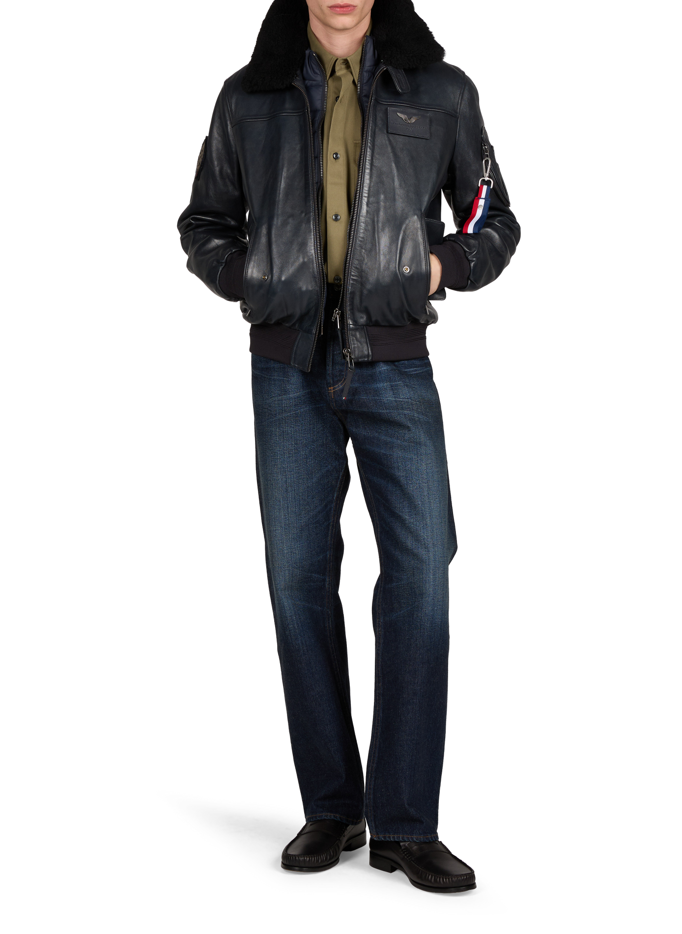 Classic leather jacket PATROUILLE DE FRANCE X REDSKINS Blue
