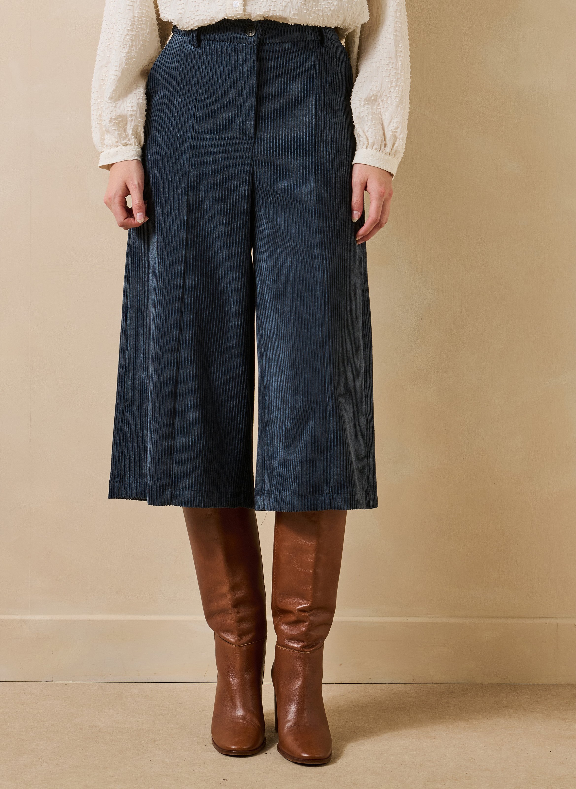 Lange bermuda van ribfluweel LA FEE MARABOUTEE Blauw