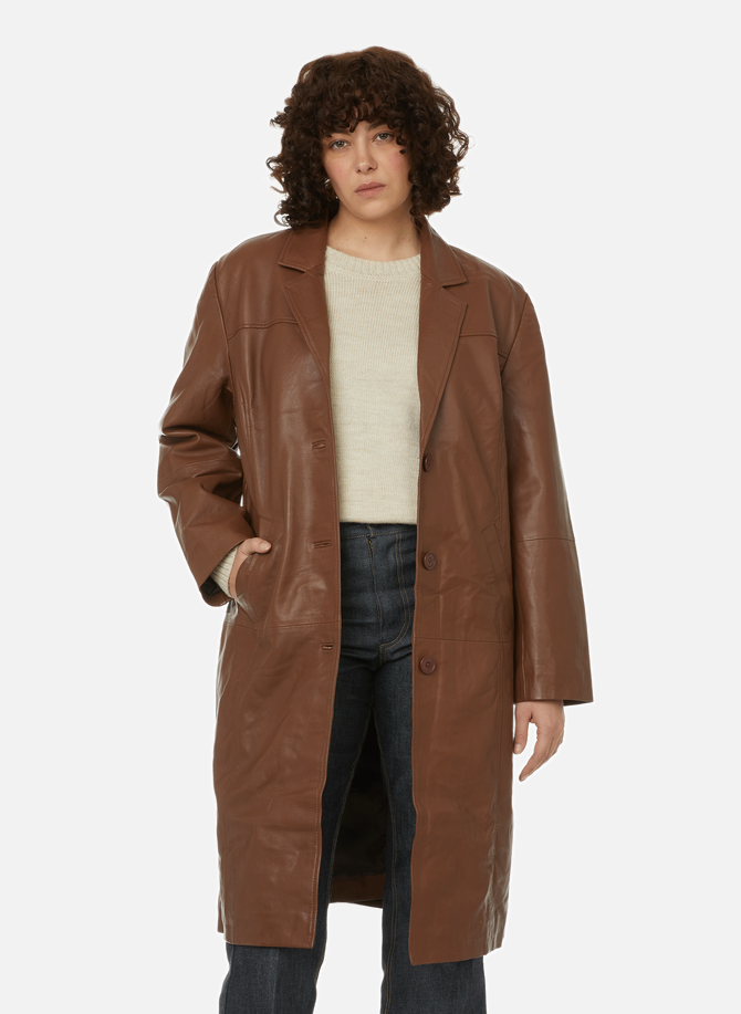 Mid-length jacket in recycled leather DEADWOOD