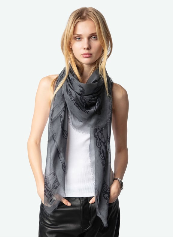 Foulard carré à motifs squelettes kerry Gris by ZADIG&VOLTAIRE ZADIG&VOLTAIRE Foulard carré à motifs squelettes kerry Gris