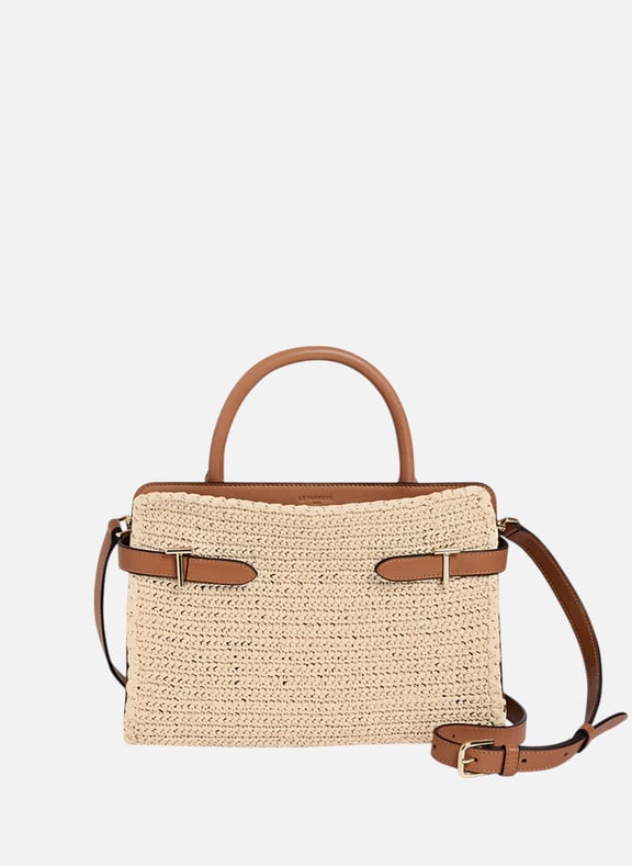 Sac à main moyen modèle emie effet raphia et cuir lisse Marron by LE TANNEUR LE TANNEUR Sac à main moyen modèle emie effet raphia et cuir lisse Marron