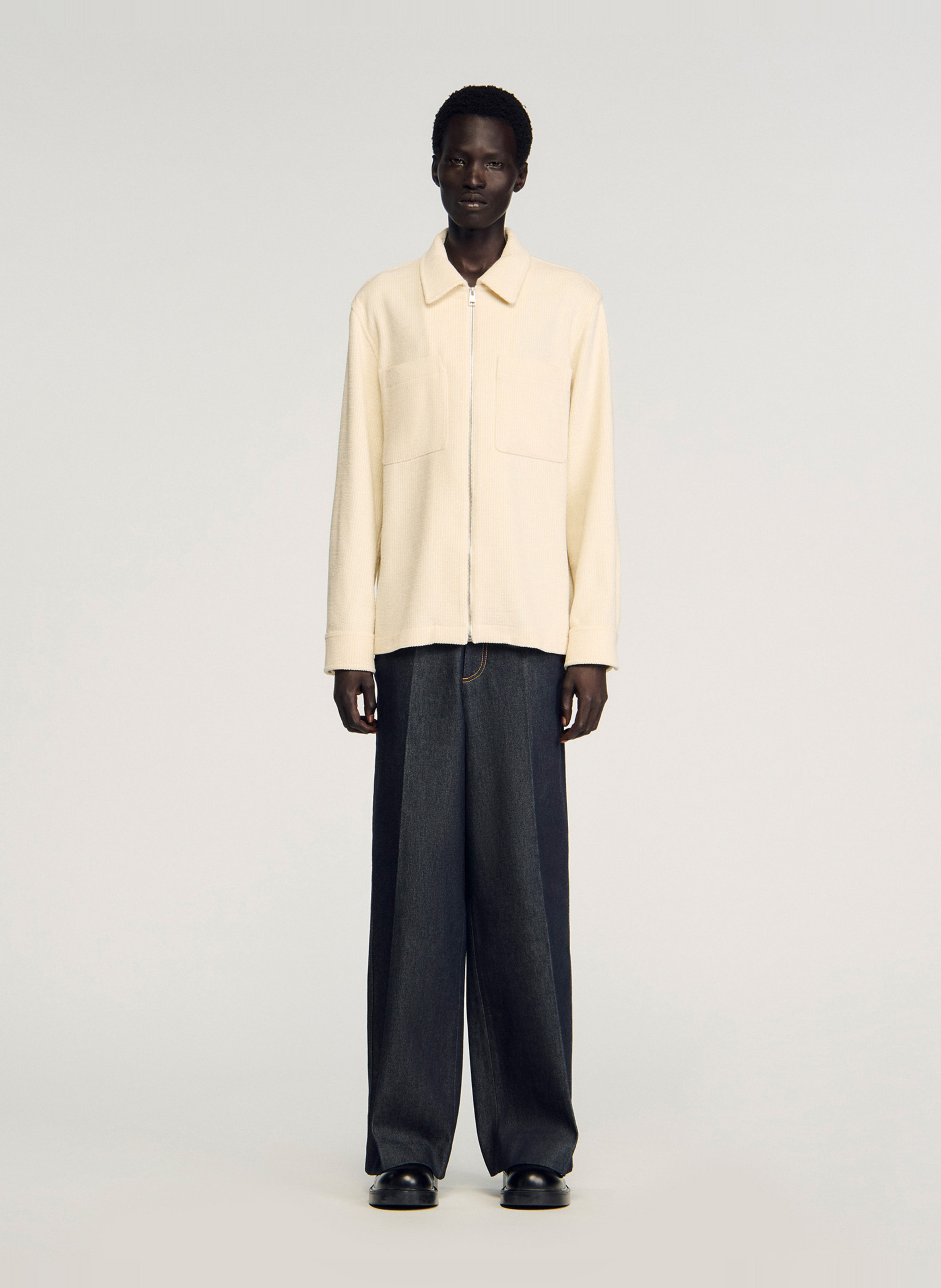 Veste droite zippée col chemise SANDRO Blanc