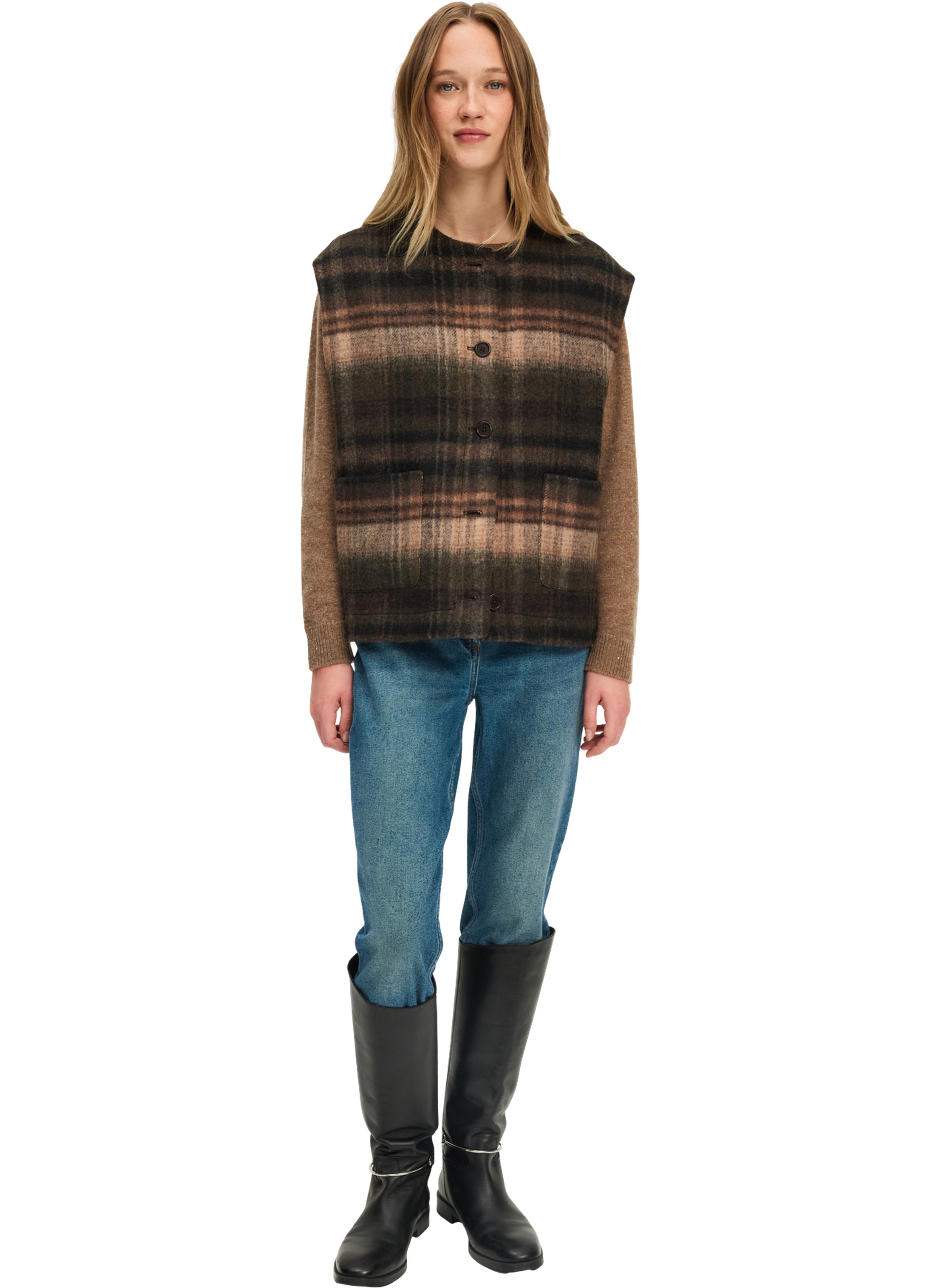 Veste sans manche à carreaux - noura PABLO Marron