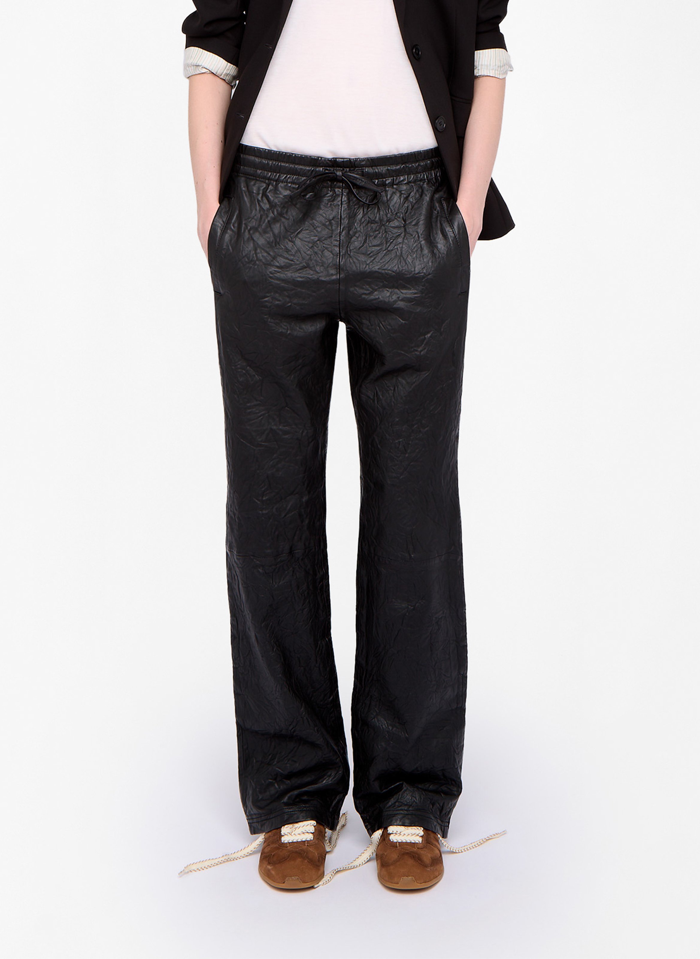 Pantalon droit en cuir pocha ZADIG&VOLTAIRE Noir