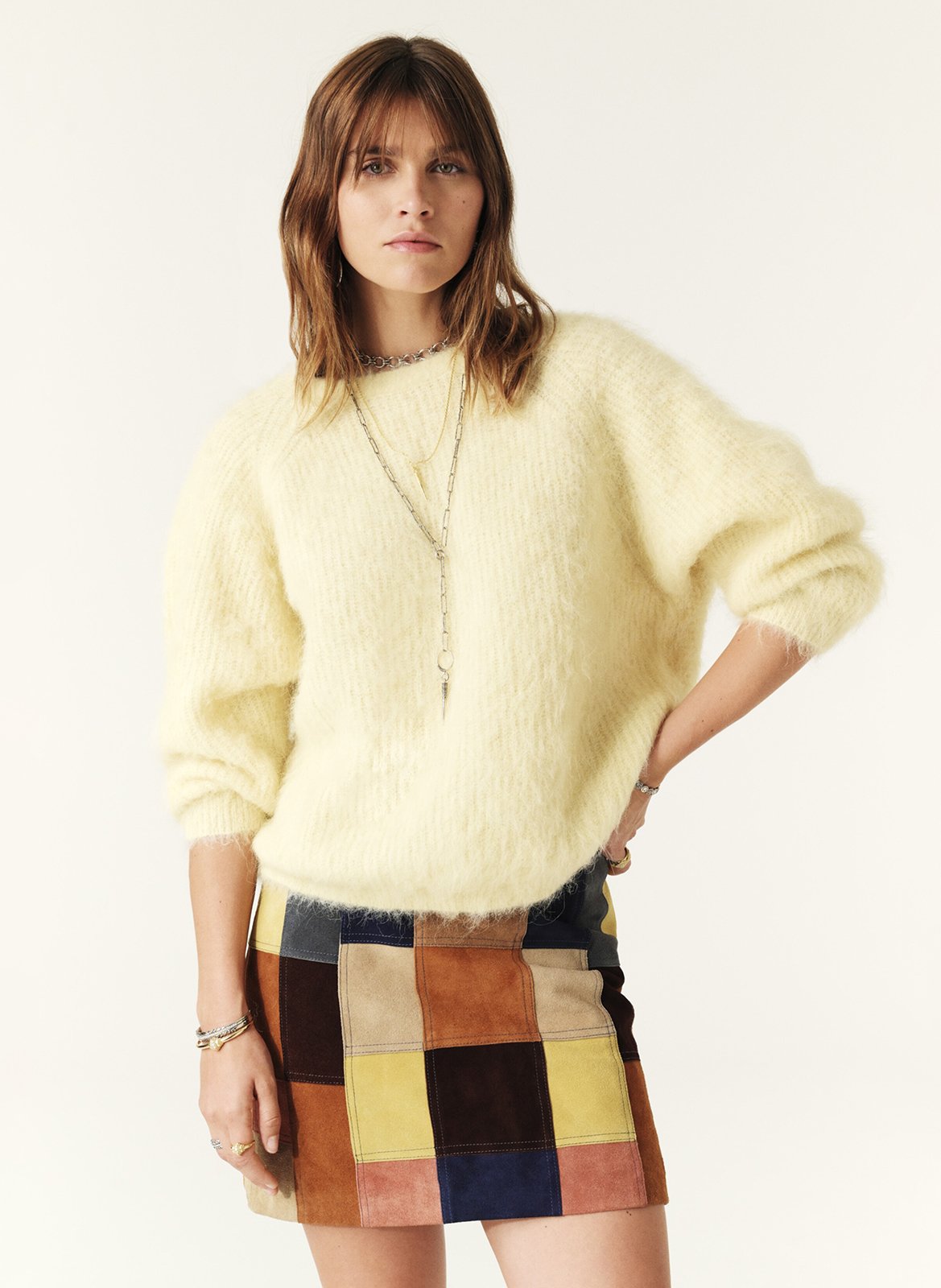 Pull col rond en alpaga mélangée fill BA&SH Beige